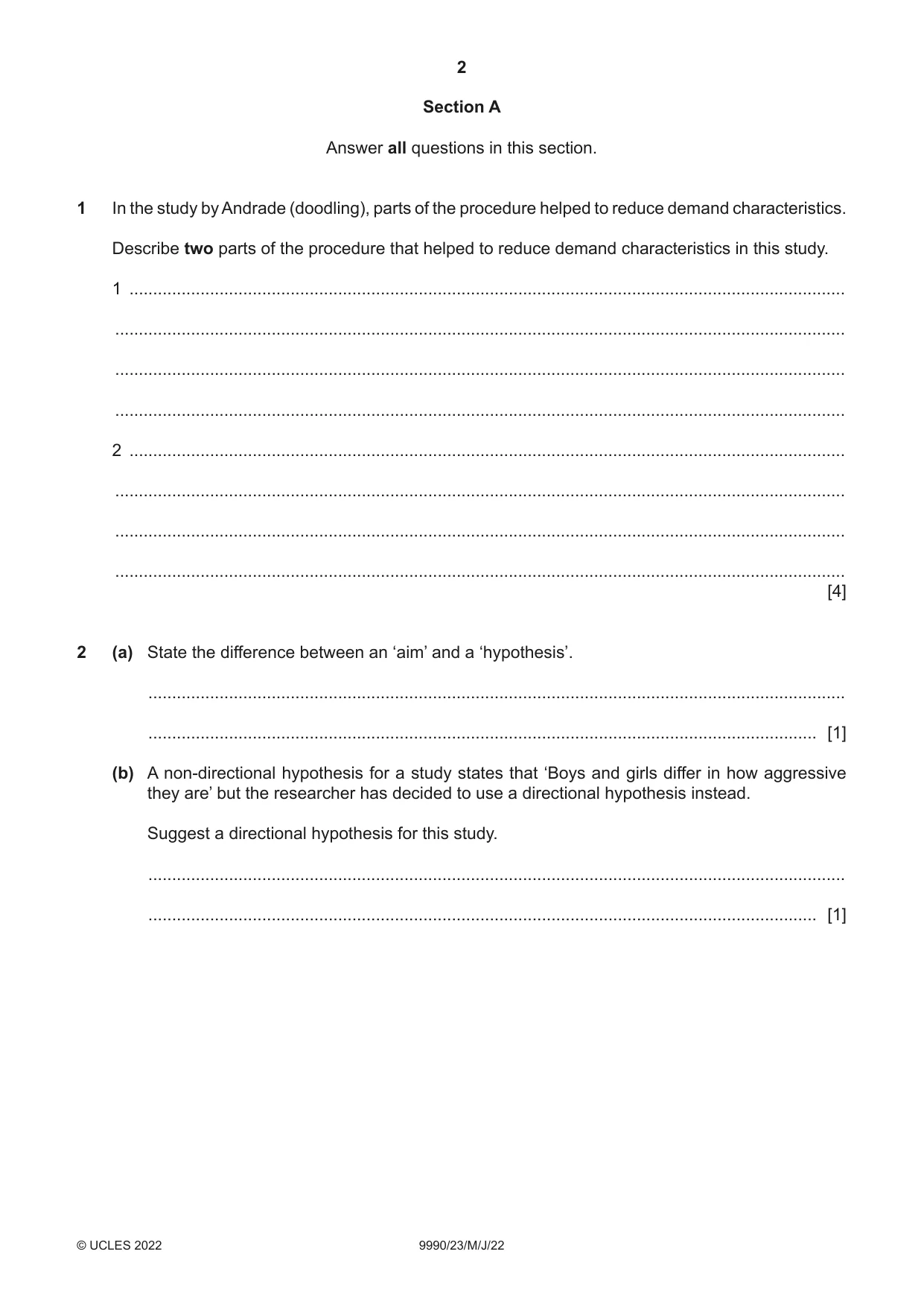 Cambridge A Level Psychology (from 2018) 9990 2022 May/June Paper 2 · Variant 3 question paper, page 2 of 12