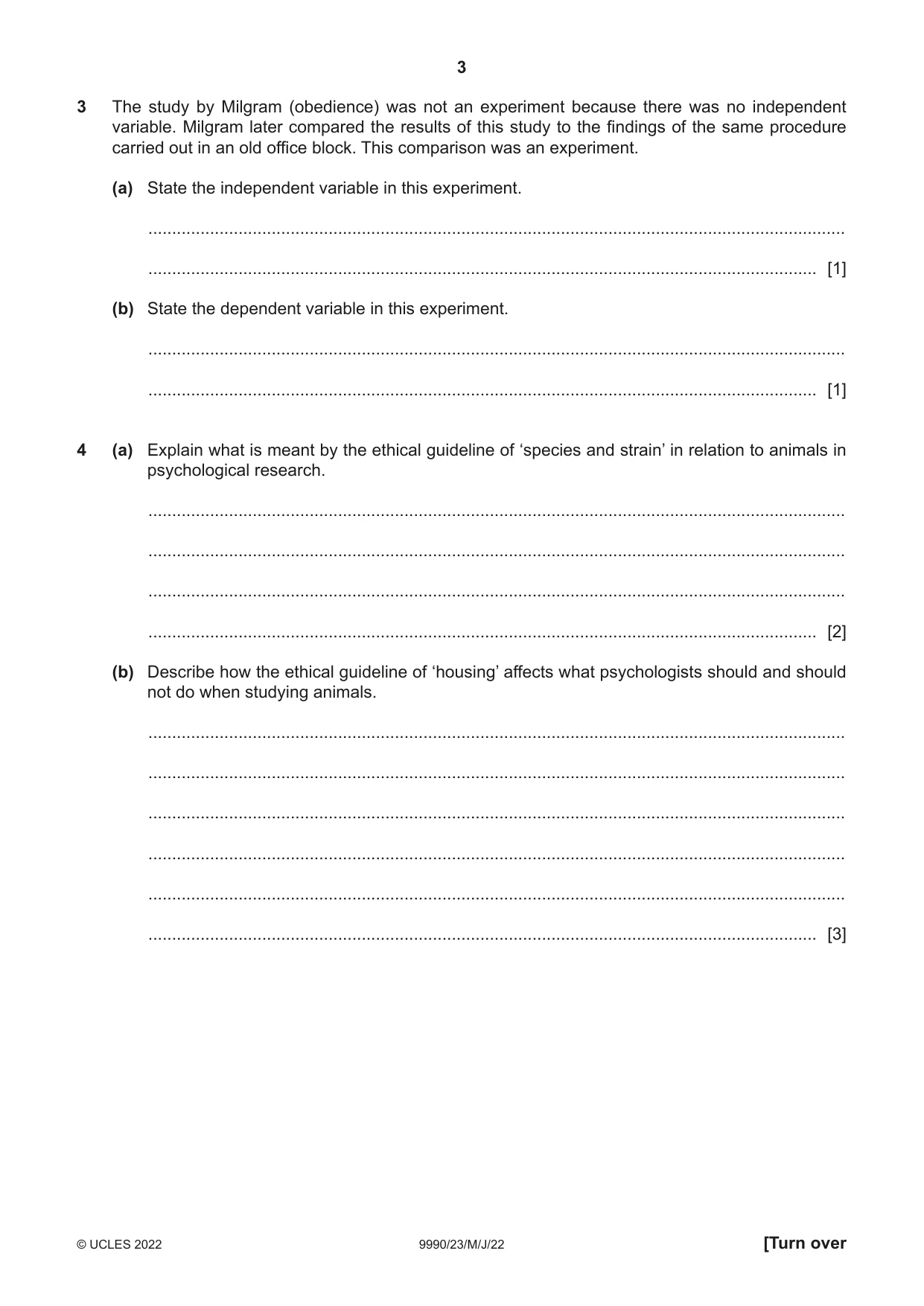 Cambridge A Level Psychology (from 2018) 9990 2022 May/June Paper 2 · Variant 3 question paper, page 3 of 12