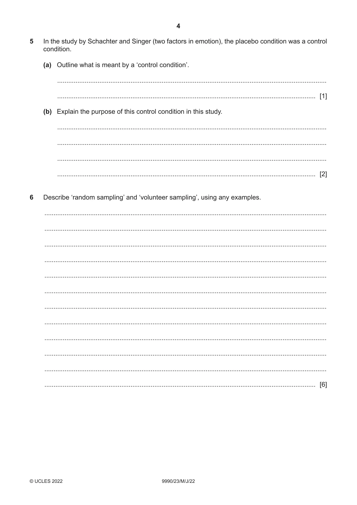 Cambridge A Level Psychology (from 2018) 9990 2022 May/June Paper 2 · Variant 3 question paper, page 4 of 12