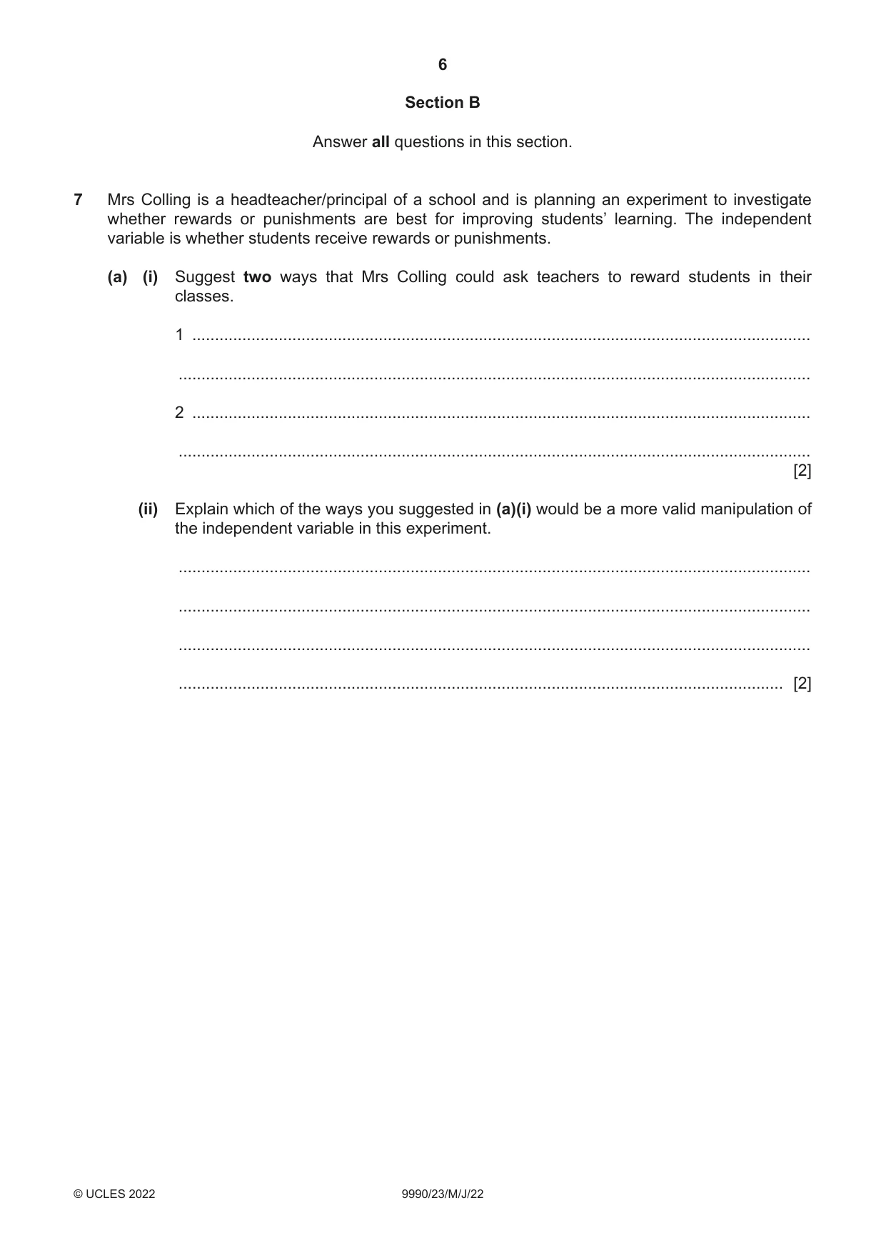 Cambridge A Level Psychology (from 2018) 9990 2022 May/June Paper 2 · Variant 3 question paper, page 6 of 12