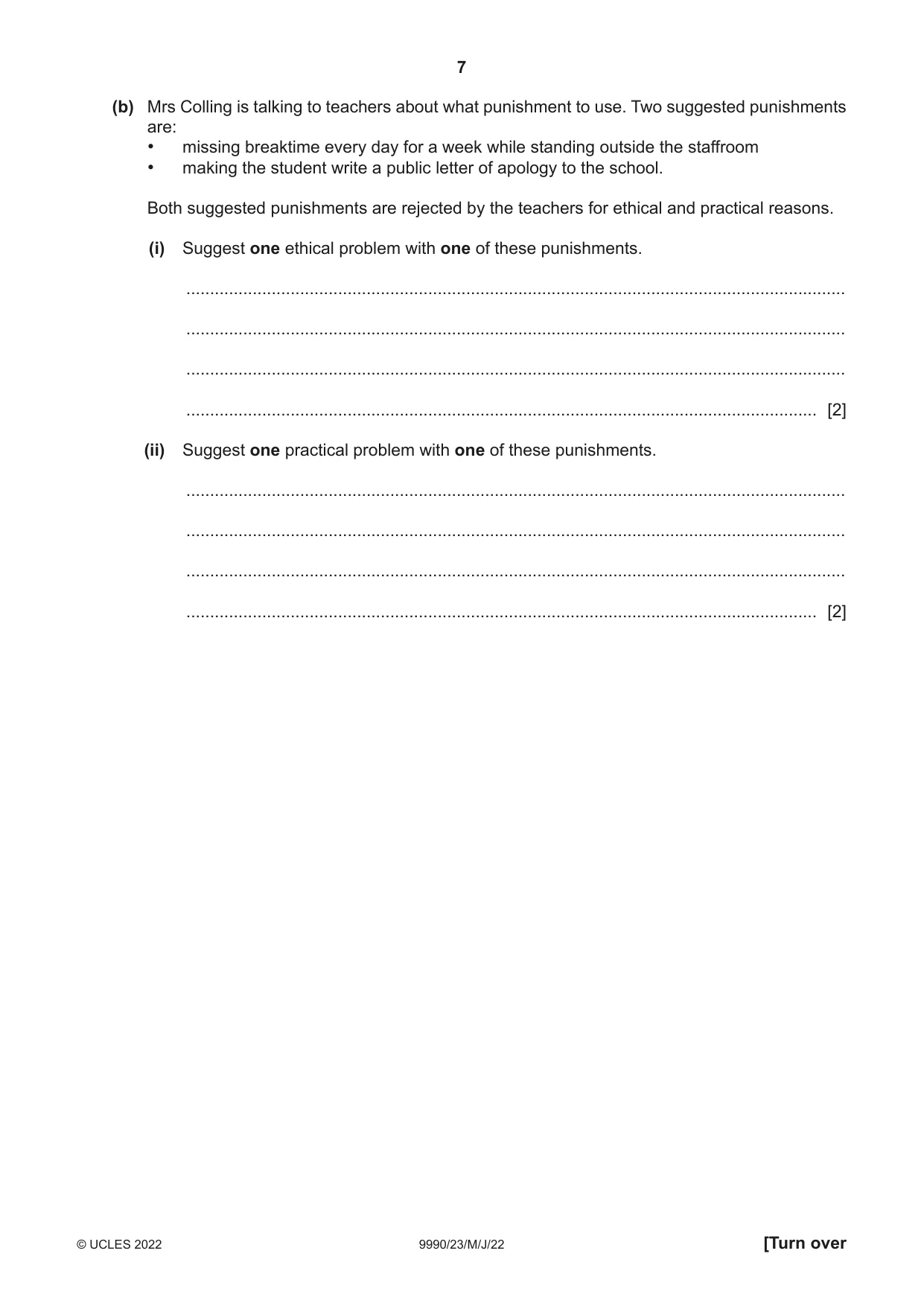 Cambridge A Level Psychology (from 2018) 9990 2022 May/June Paper 2 · Variant 3 question paper, page 7 of 12