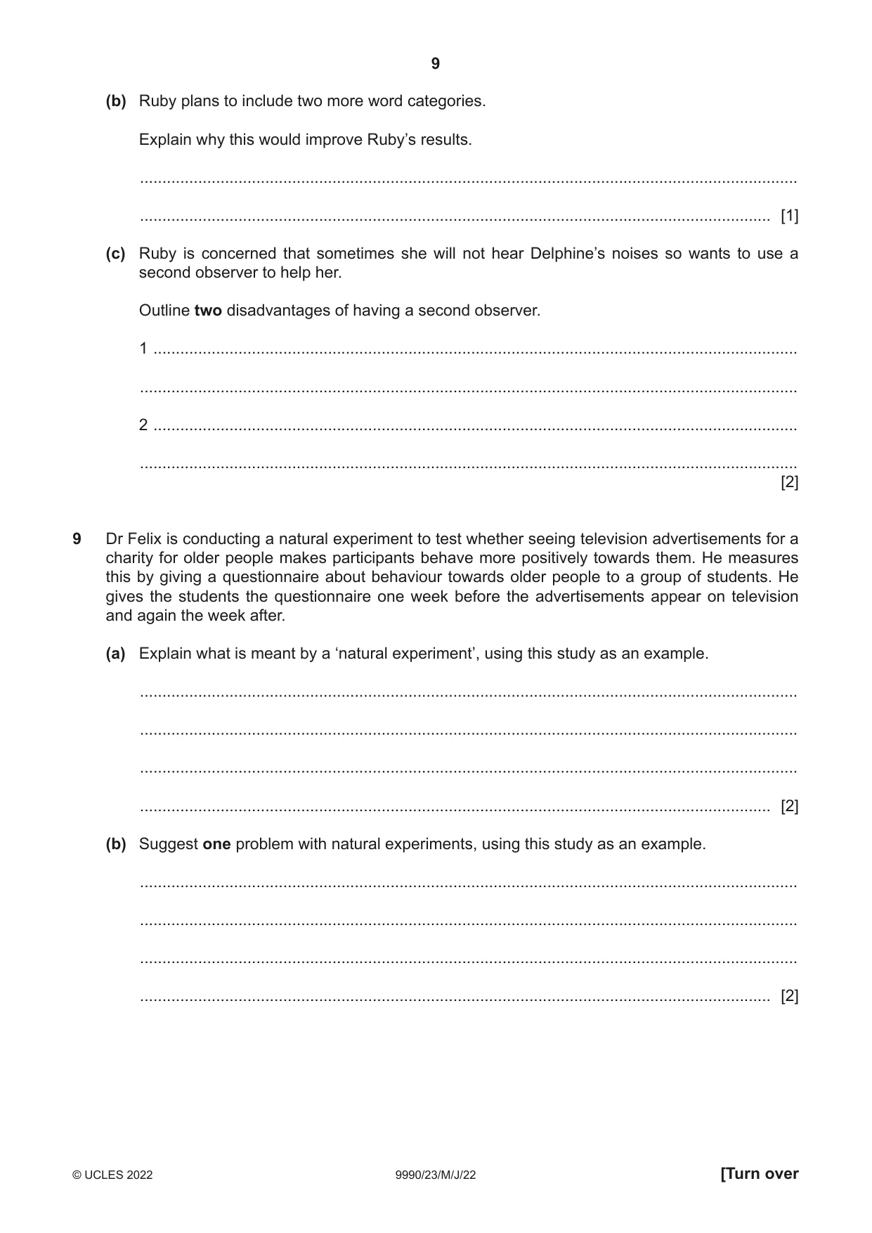 Cambridge A Level Psychology (from 2018) 9990 2022 May/June Paper 2 · Variant 3 question paper, page 9 of 12