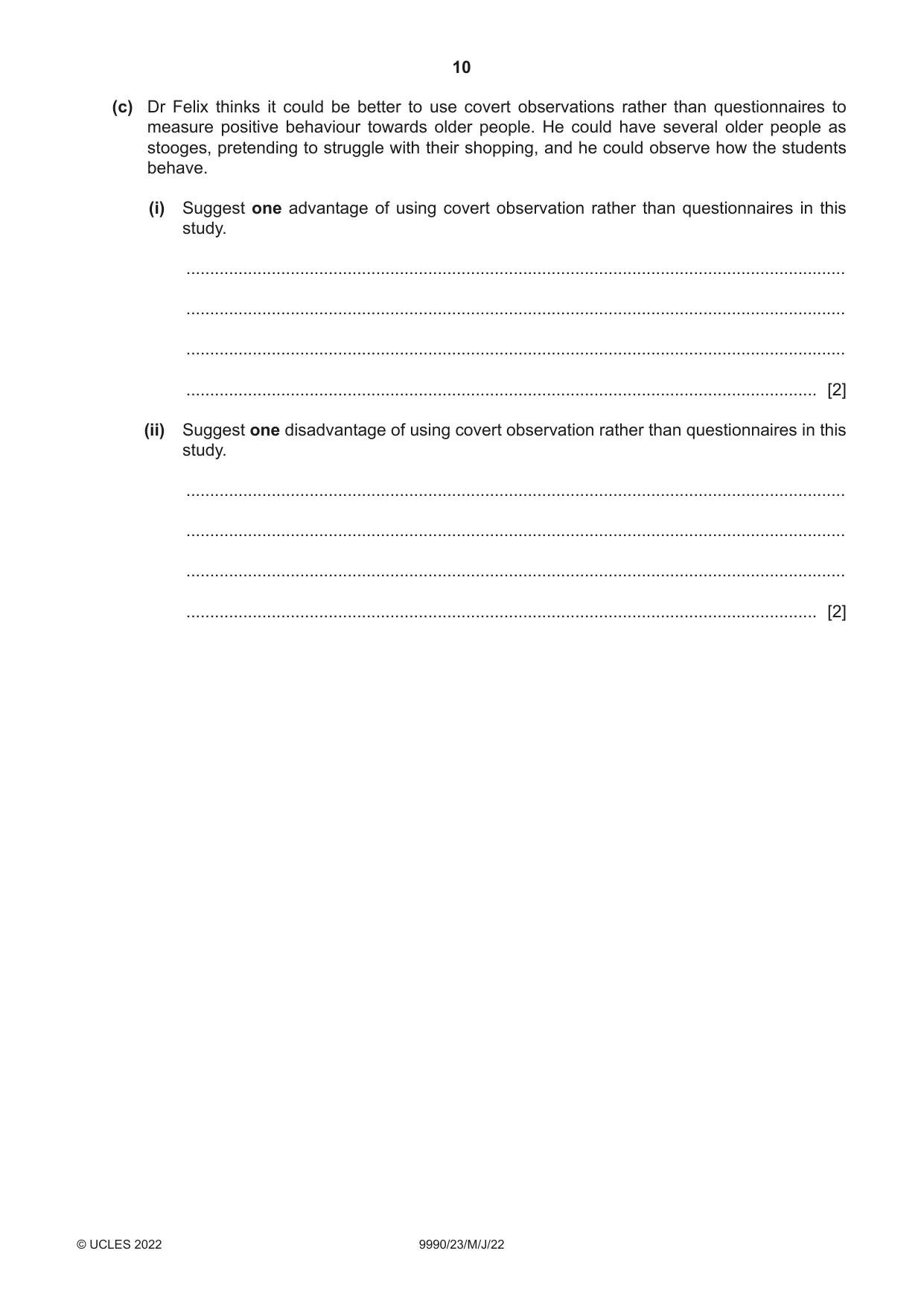 Cambridge A Level Psychology (from 2018) 9990 2022 May/June Paper 2 · Variant 3 question paper, page 10 of 12