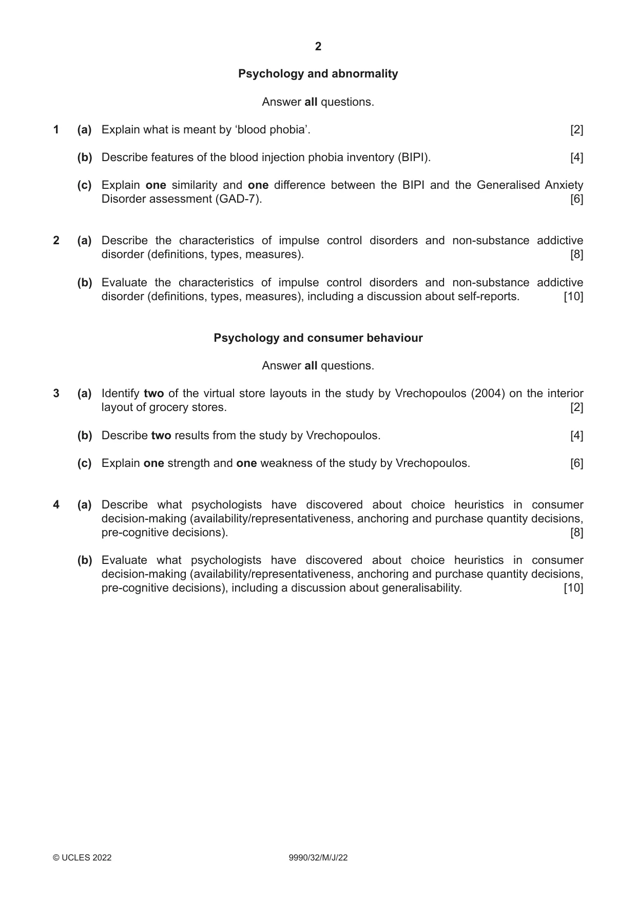 Cambridge A Level Psychology (from 2018) 9990 2022 May/June Paper 3 · Variant 2 question paper, page 2 of 4