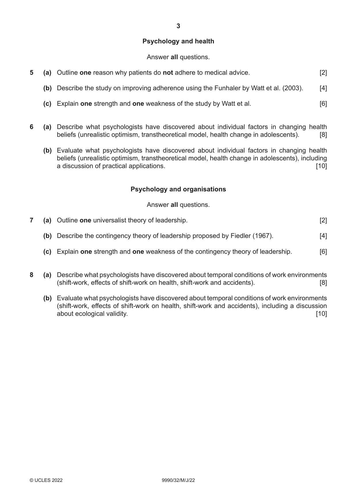 Cambridge A Level Psychology (from 2018) 9990 2022 May/June Paper 3 · Variant 2 question paper, page 3 of 4