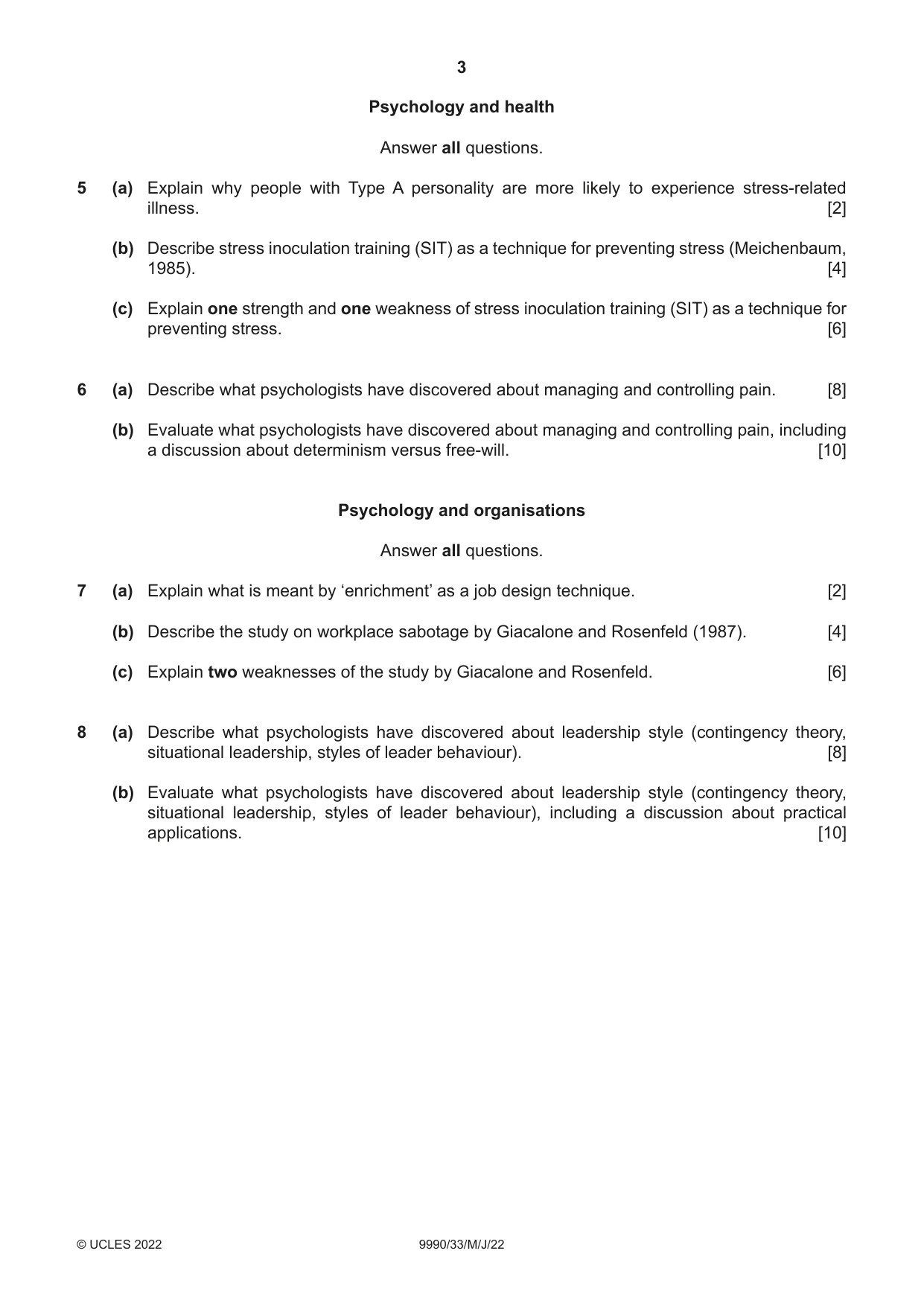 Cambridge A Level Psychology (from 2018) 9990 2022 May/June Paper 3 · Variant 3 question paper, page 3 of 4