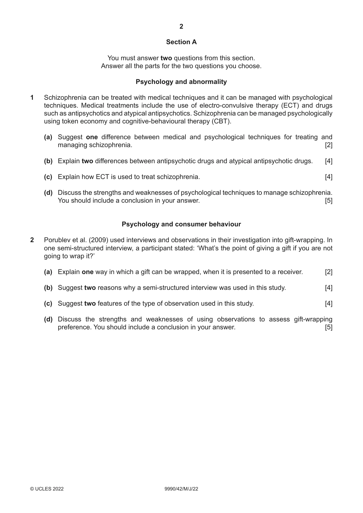Cambridge A Level Psychology (from 2018) 9990 2022 May/June Paper 4 · Variant 2 question paper, page 2 of 8