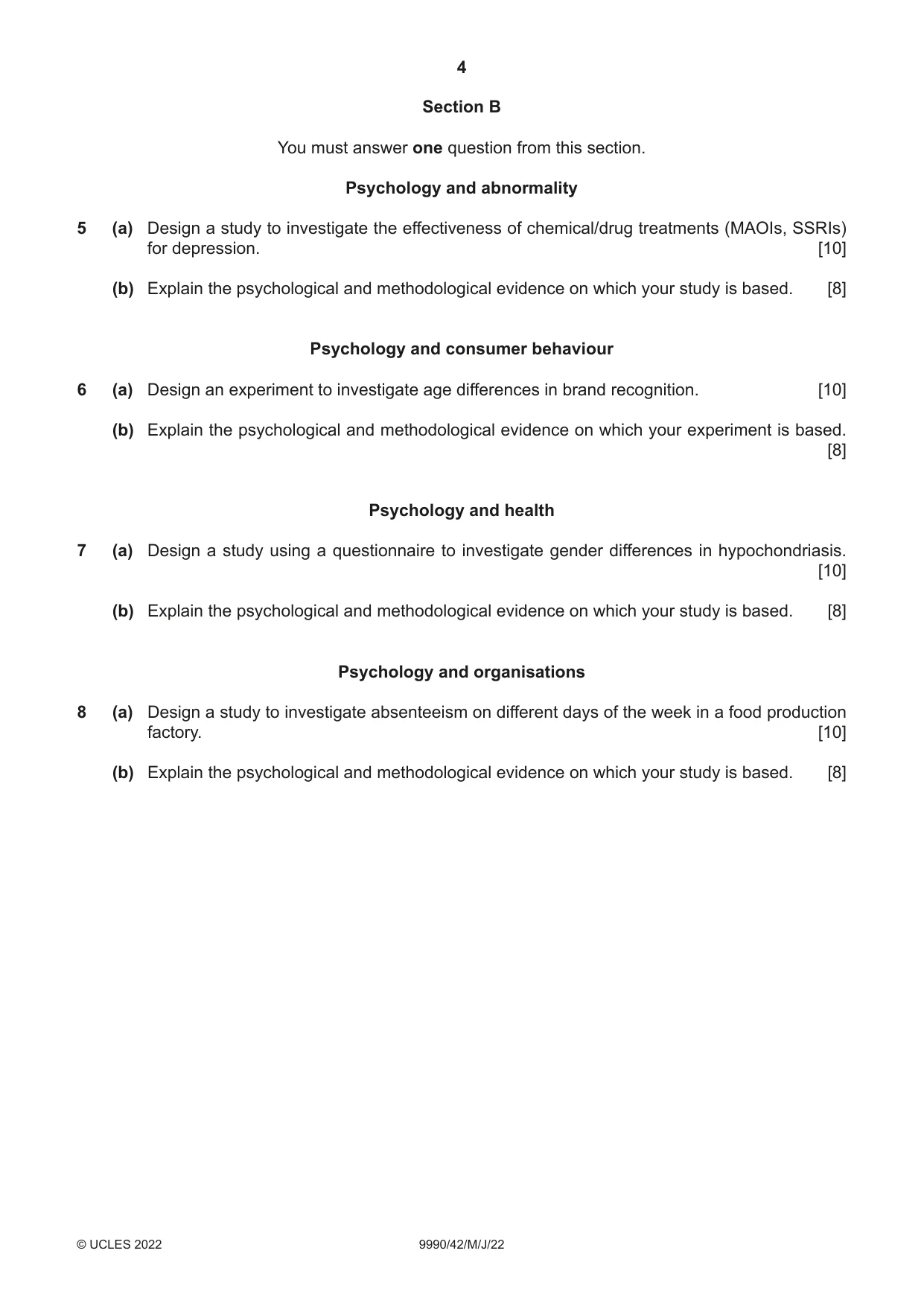 Cambridge A Level Psychology (from 2018) 9990 2022 May/June Paper 4 · Variant 2 question paper, page 4 of 8