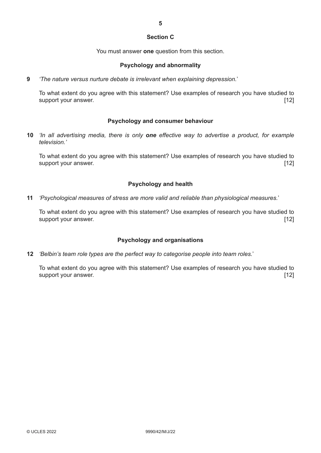 Cambridge A Level Psychology (from 2018) 9990 2022 May/June Paper 4 · Variant 2 question paper, page 5 of 8