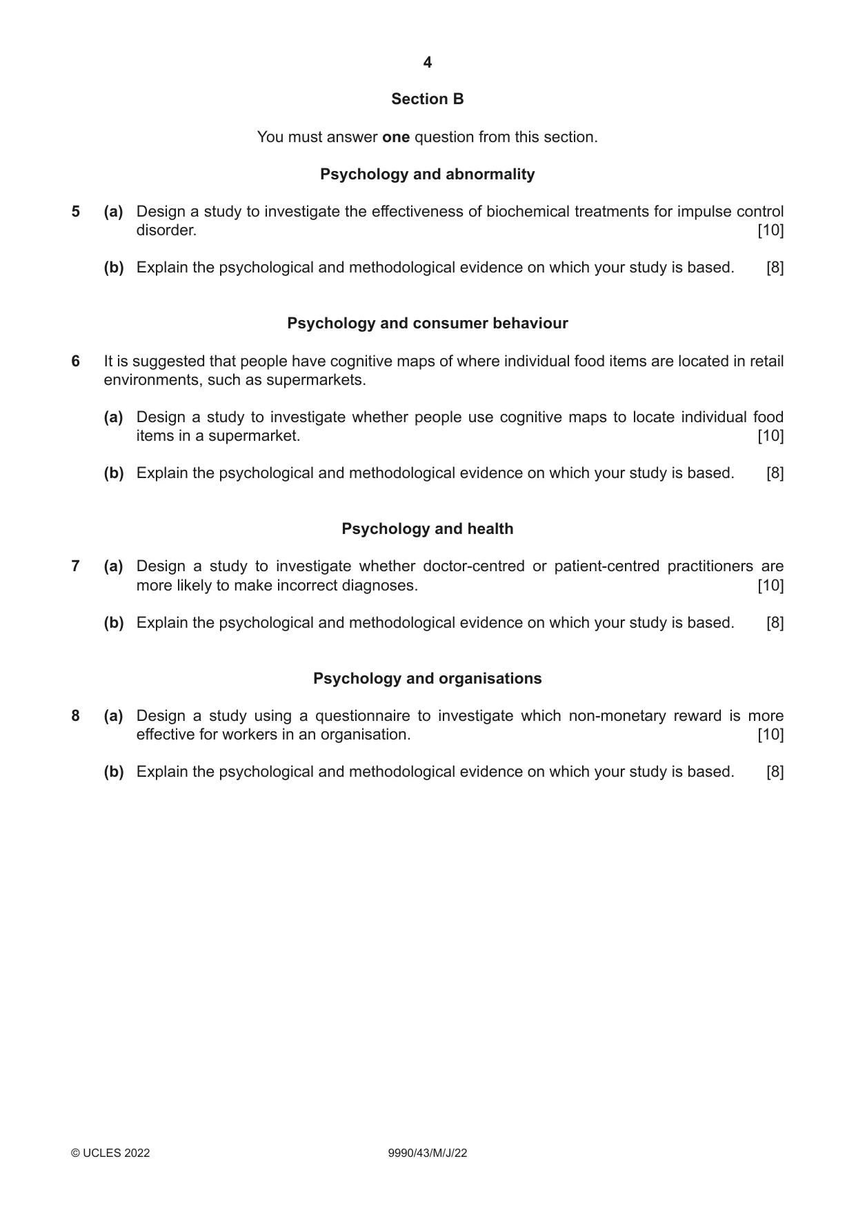 Cambridge A Level Psychology (from 2018) 9990 2022 May/June Paper 4 · Variant 3 question paper, page 4 of 8