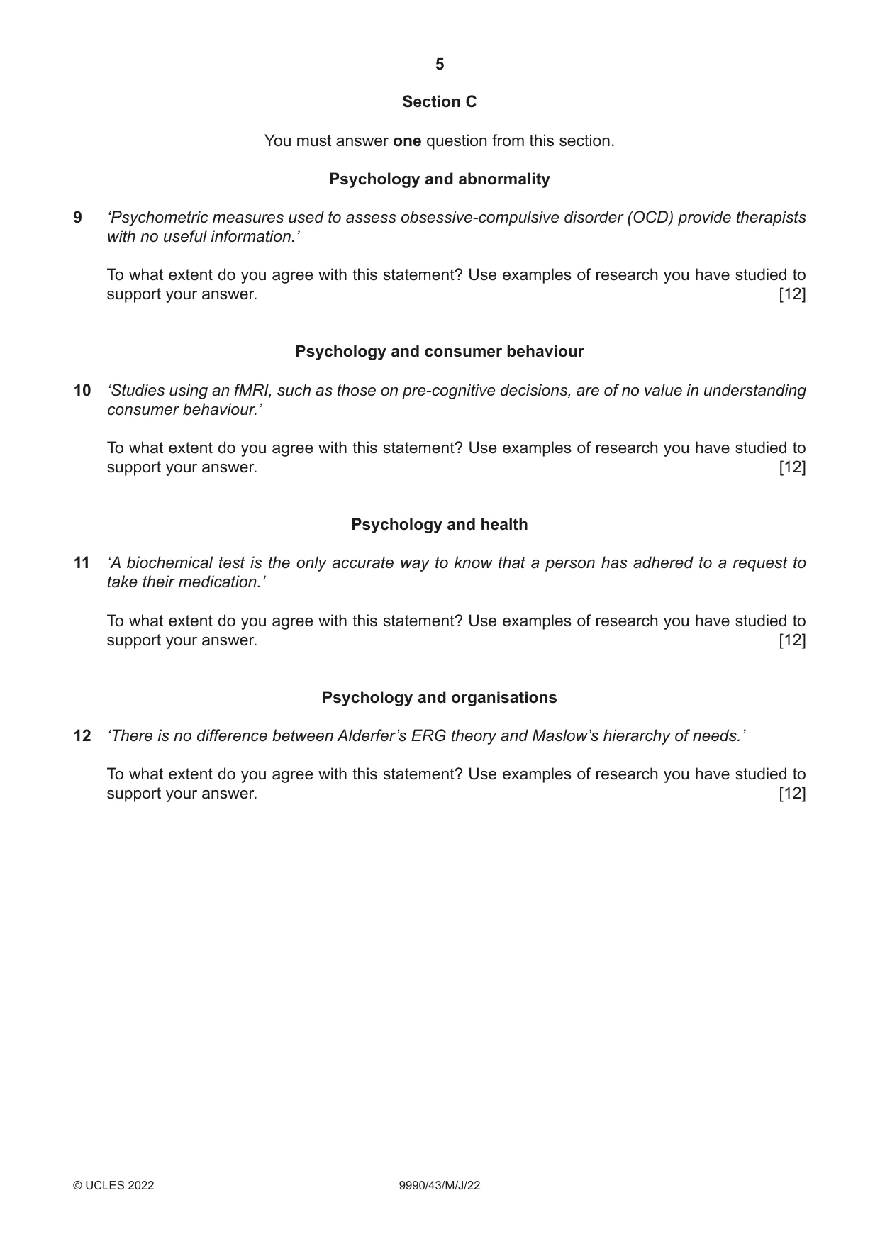Cambridge A Level Psychology (from 2018) 9990 2022 May/June Paper 4 · Variant 3 question paper, page 5 of 8