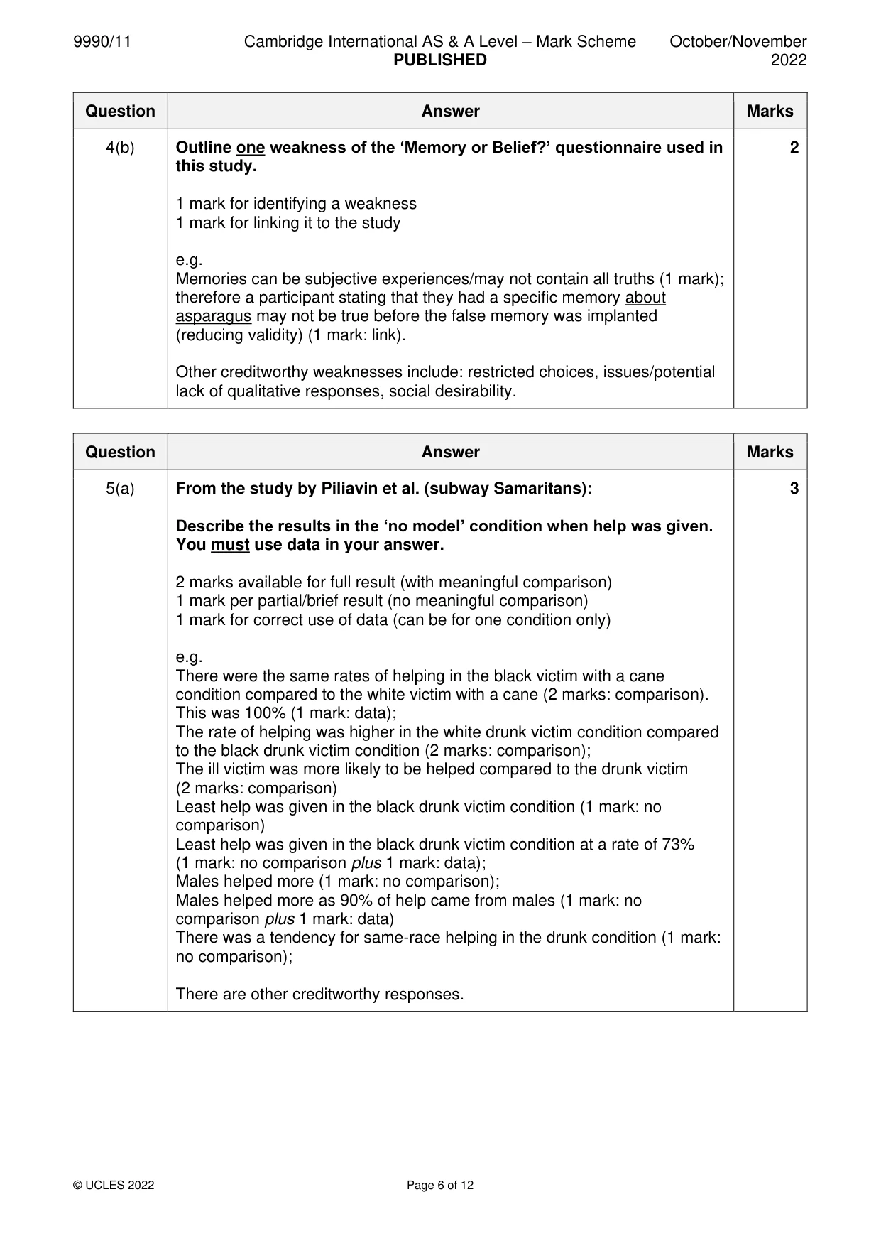 Mark scheme, page 6 of 12