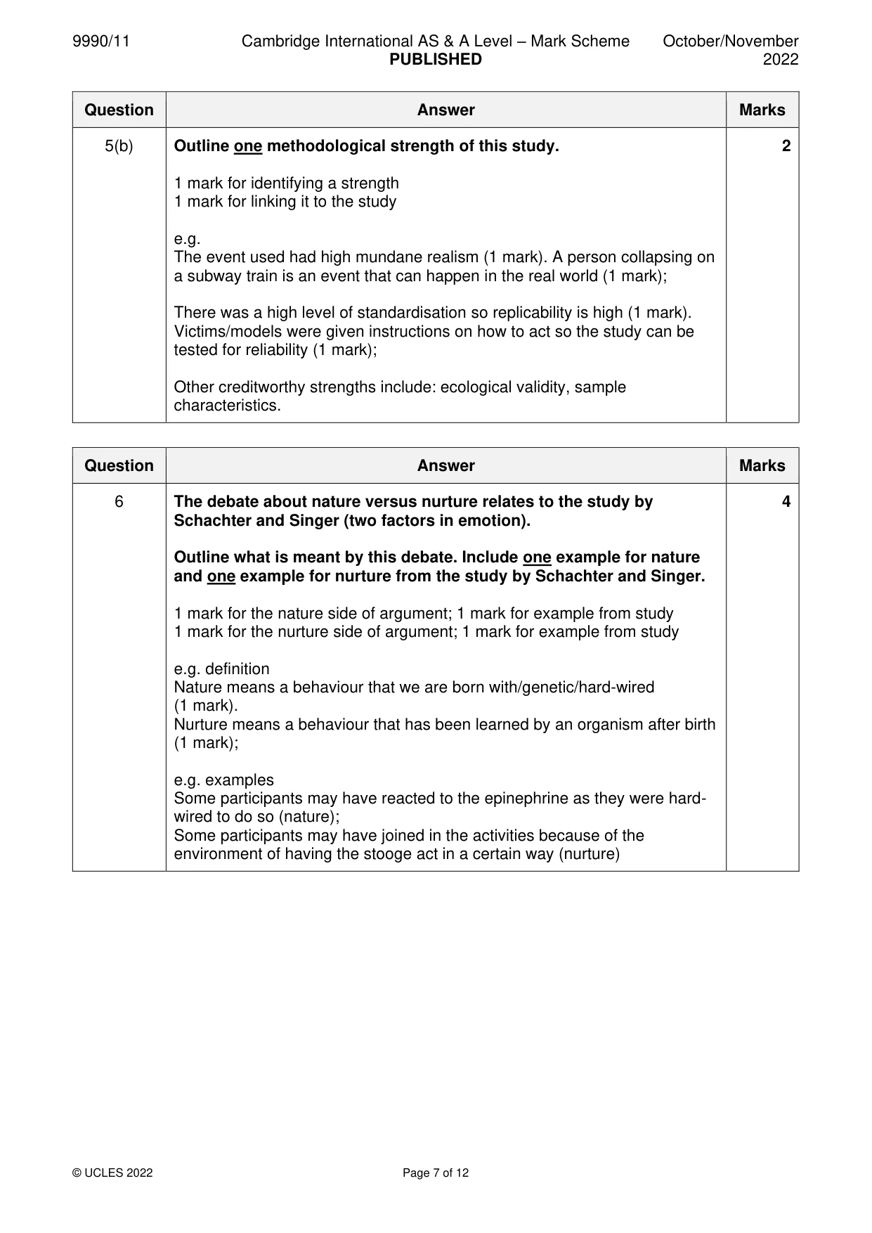 Mark scheme, page 7 of 12
