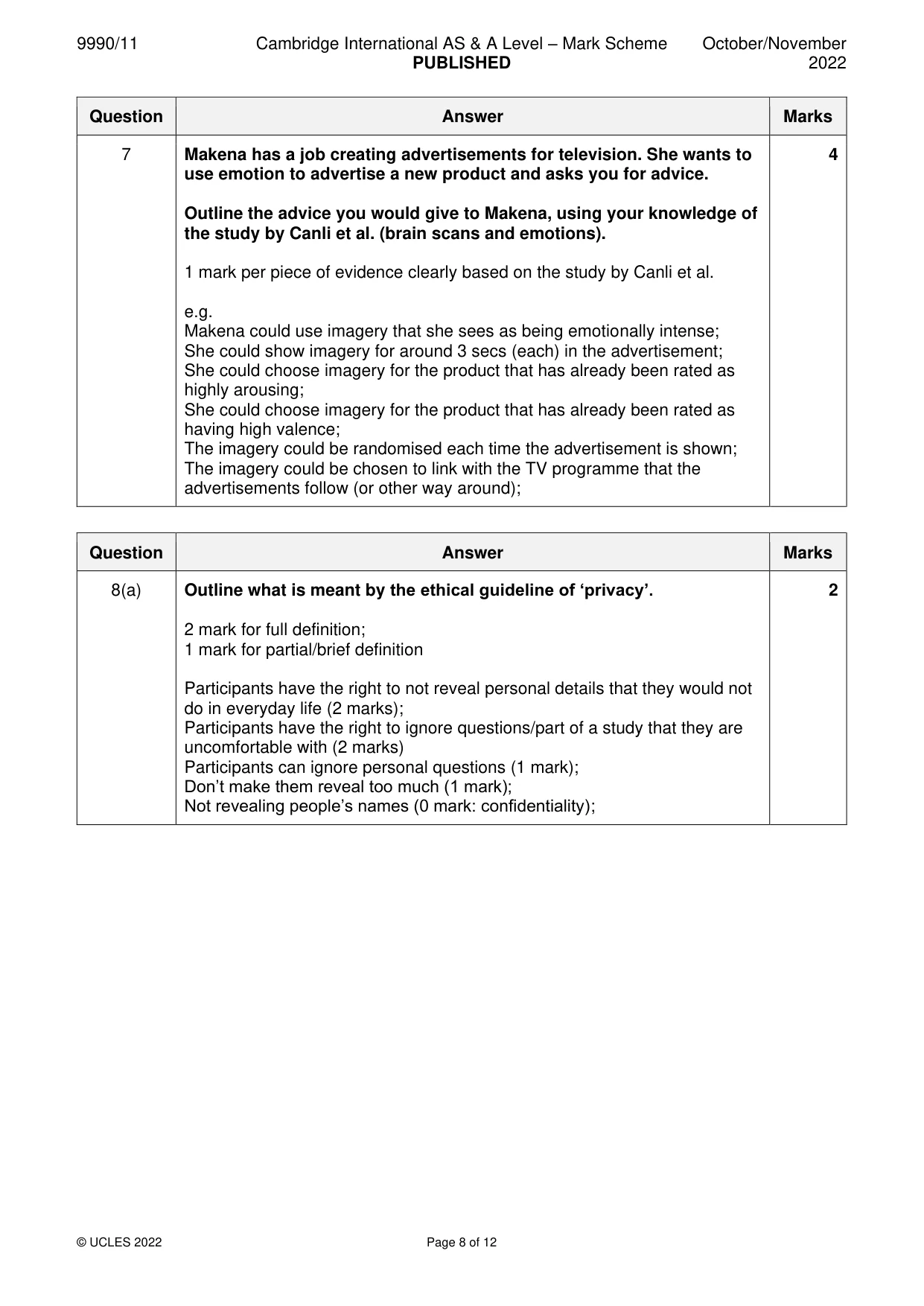 Mark scheme, page 8 of 12