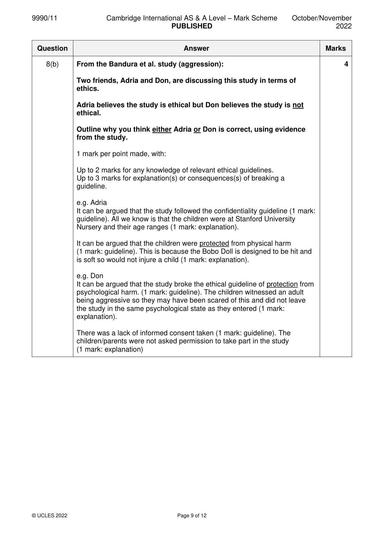 Mark scheme, page 9 of 12