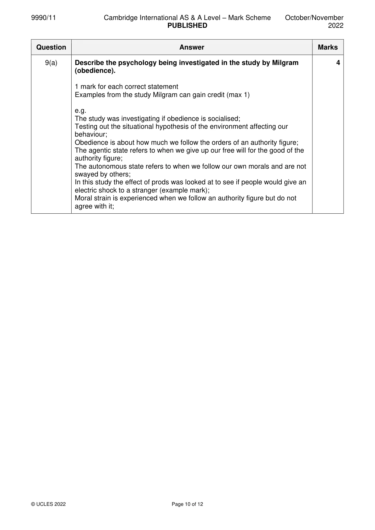 Mark scheme, page 10 of 12