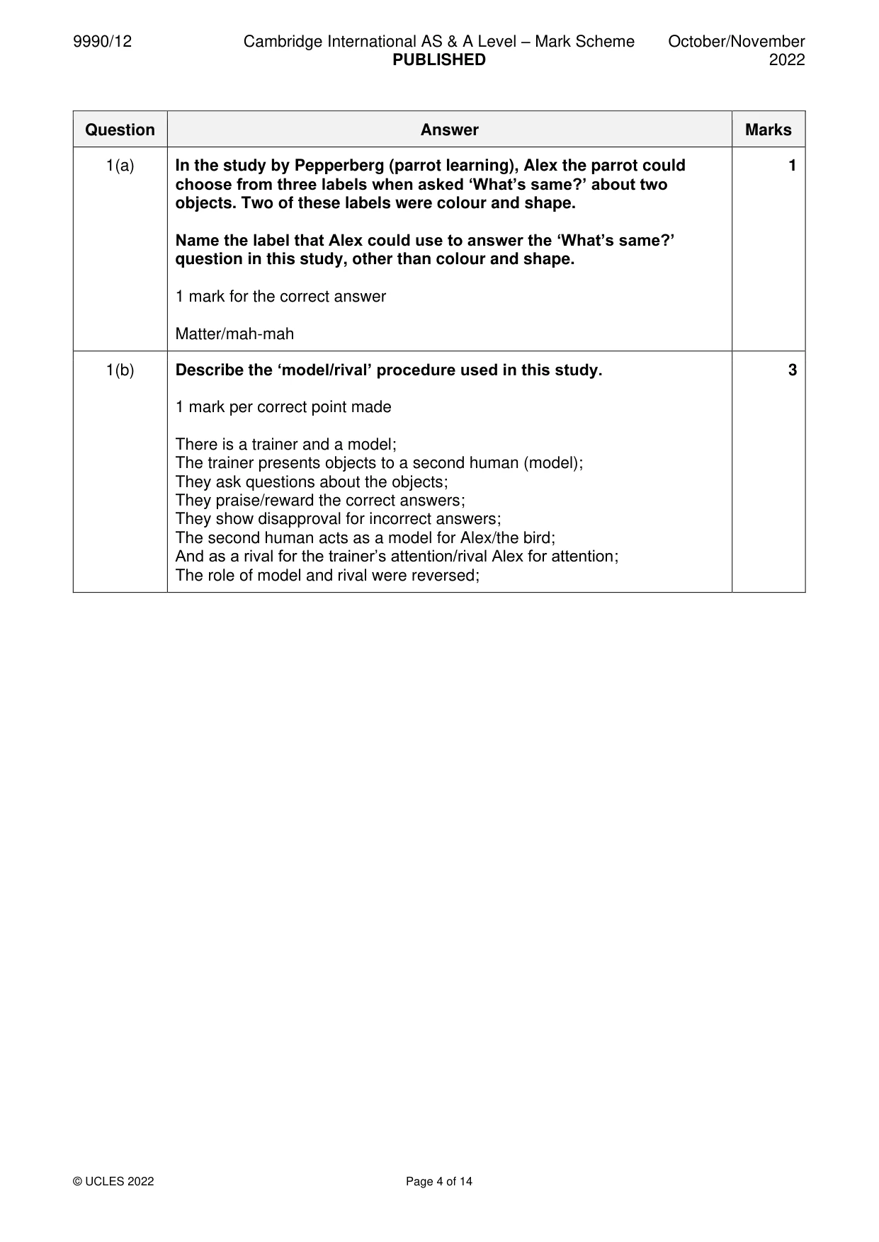 Mark scheme, page 4 of 14