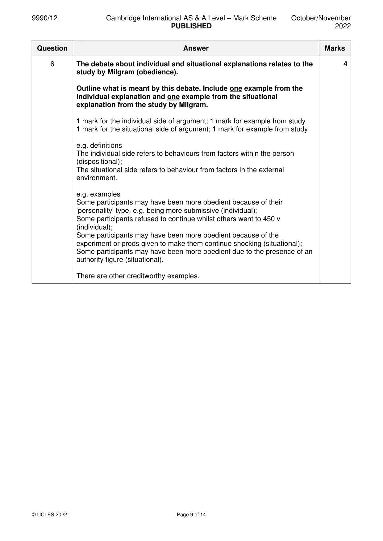 Mark scheme, page 9 of 14