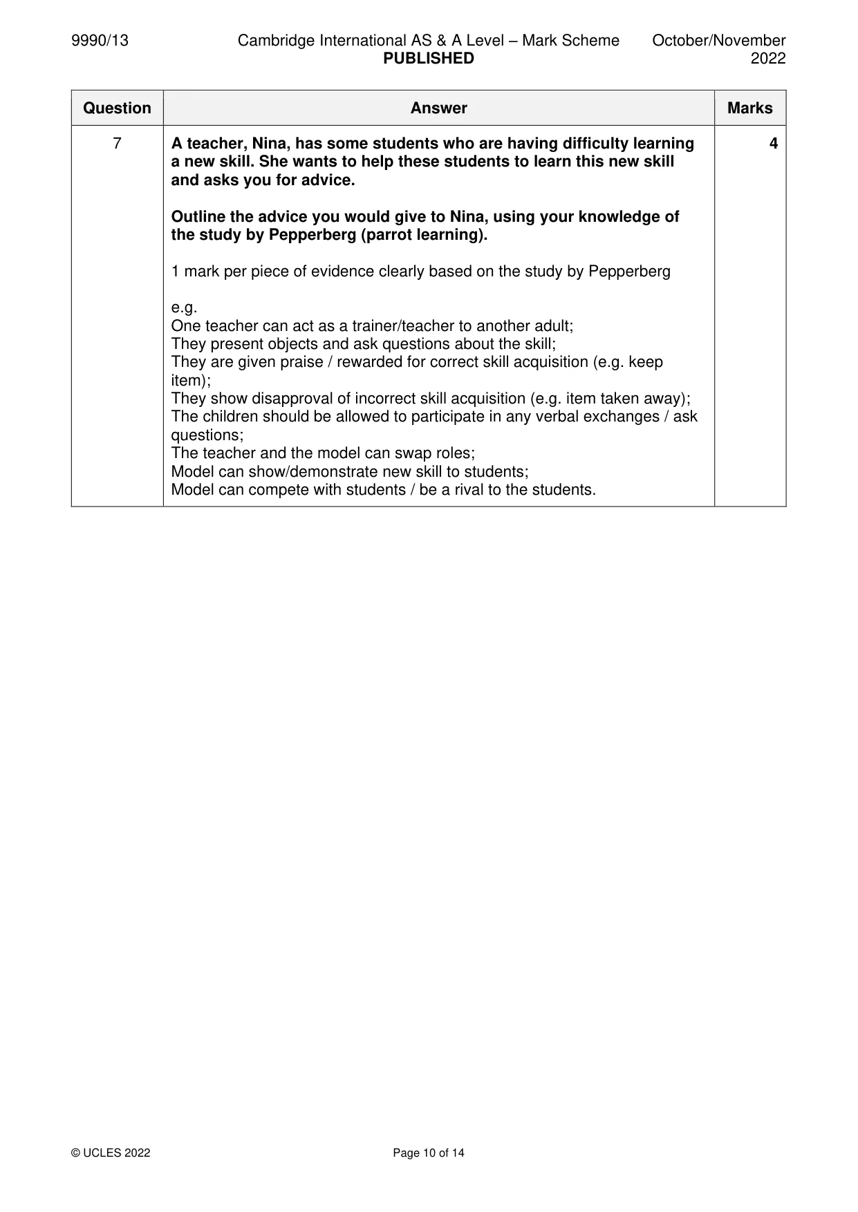 Mark scheme, page 10 of 14