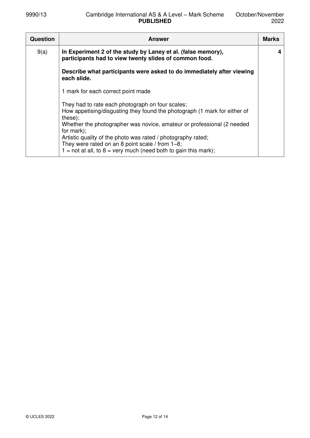 Mark scheme, page 12 of 14