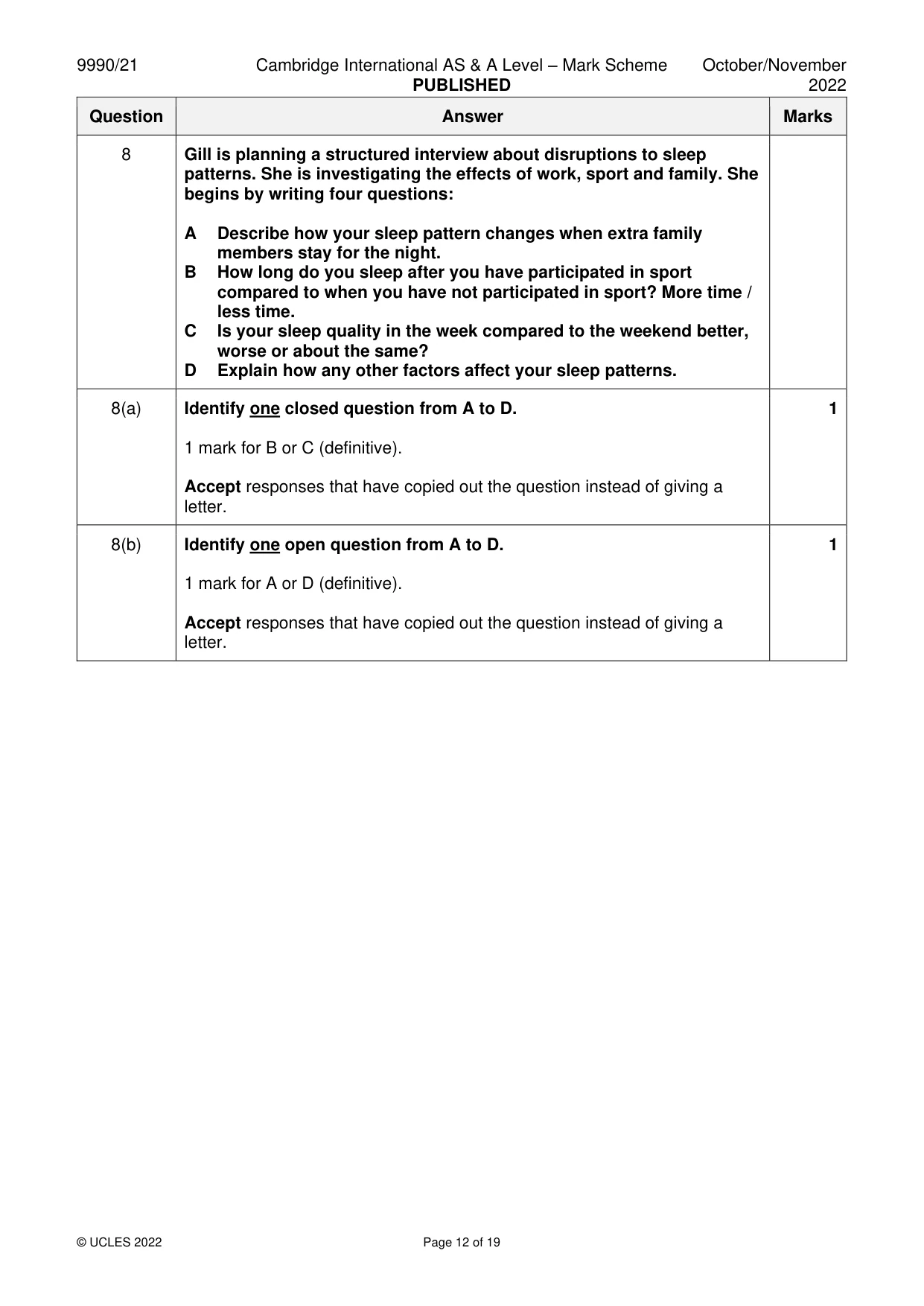 Mark scheme, page 12 of 19