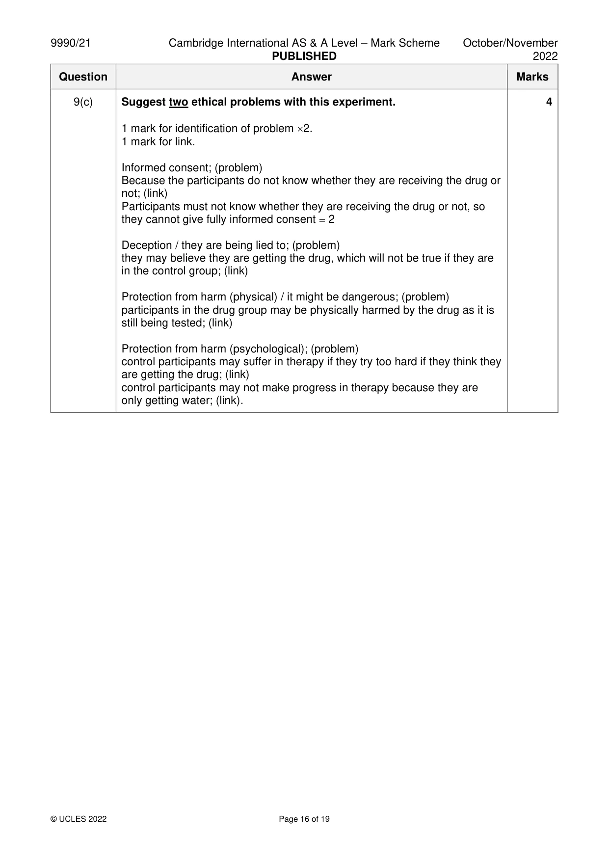 Mark scheme, page 16 of 19