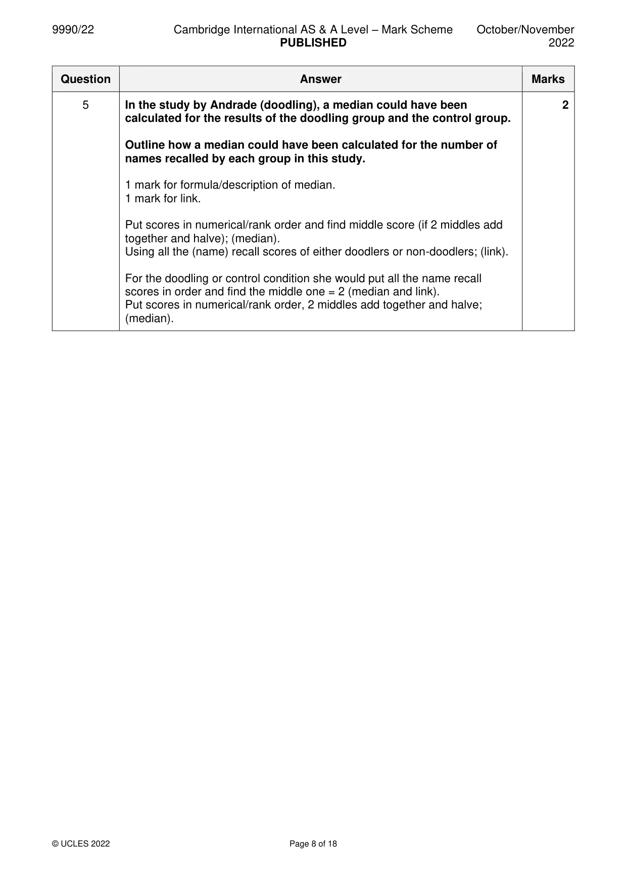 Mark scheme, page 8 of 18