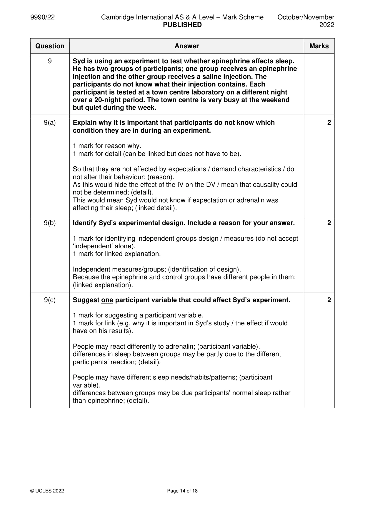 Mark scheme, page 14 of 18