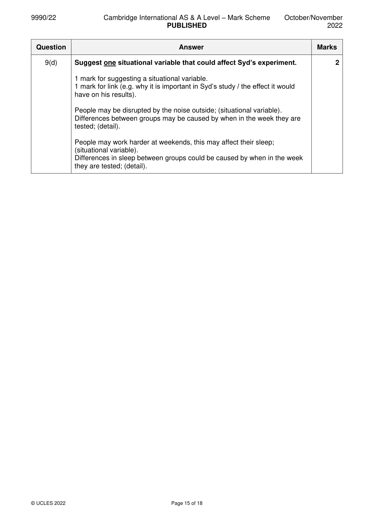 Mark scheme, page 15 of 18