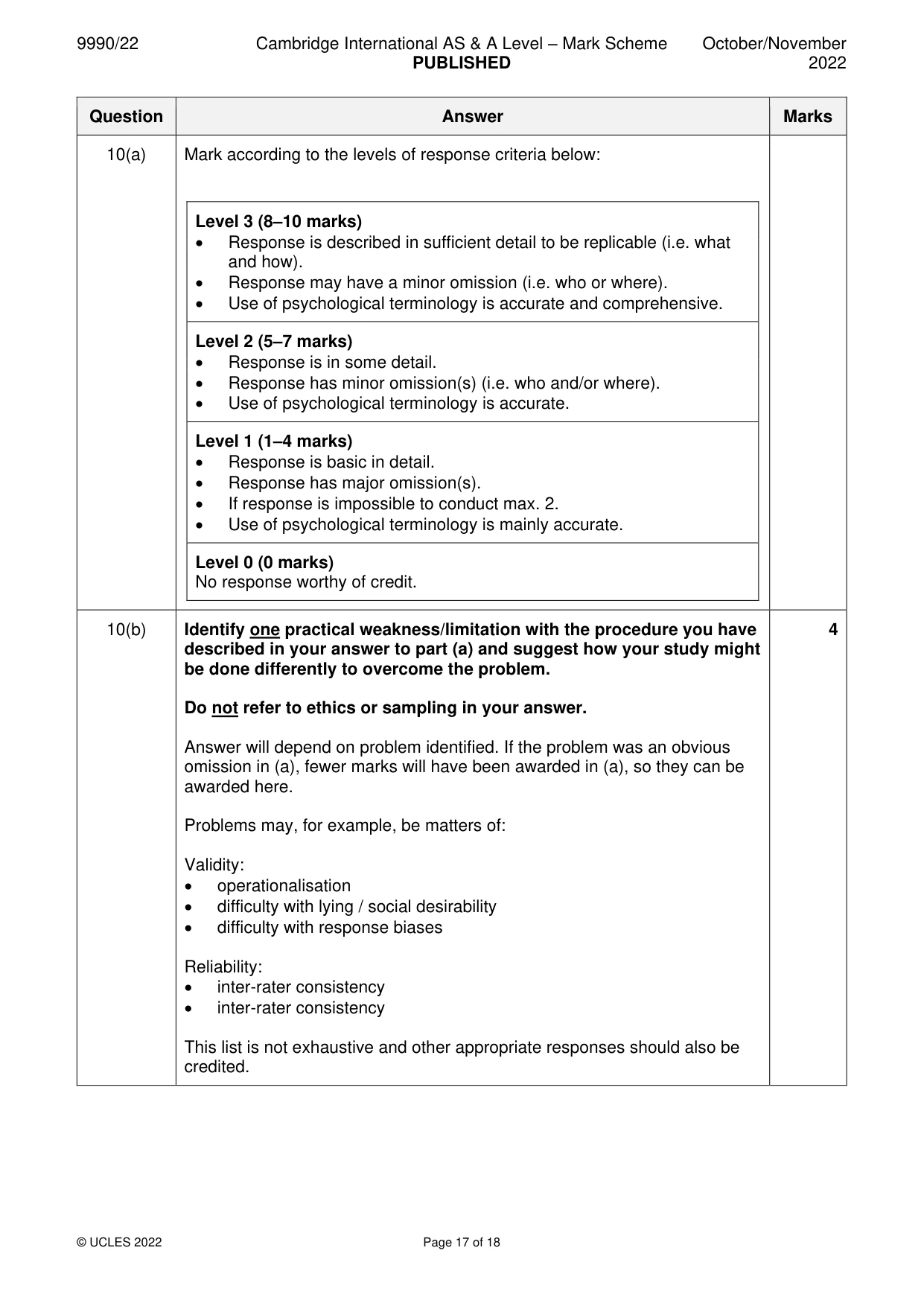 Mark scheme, page 17 of 18