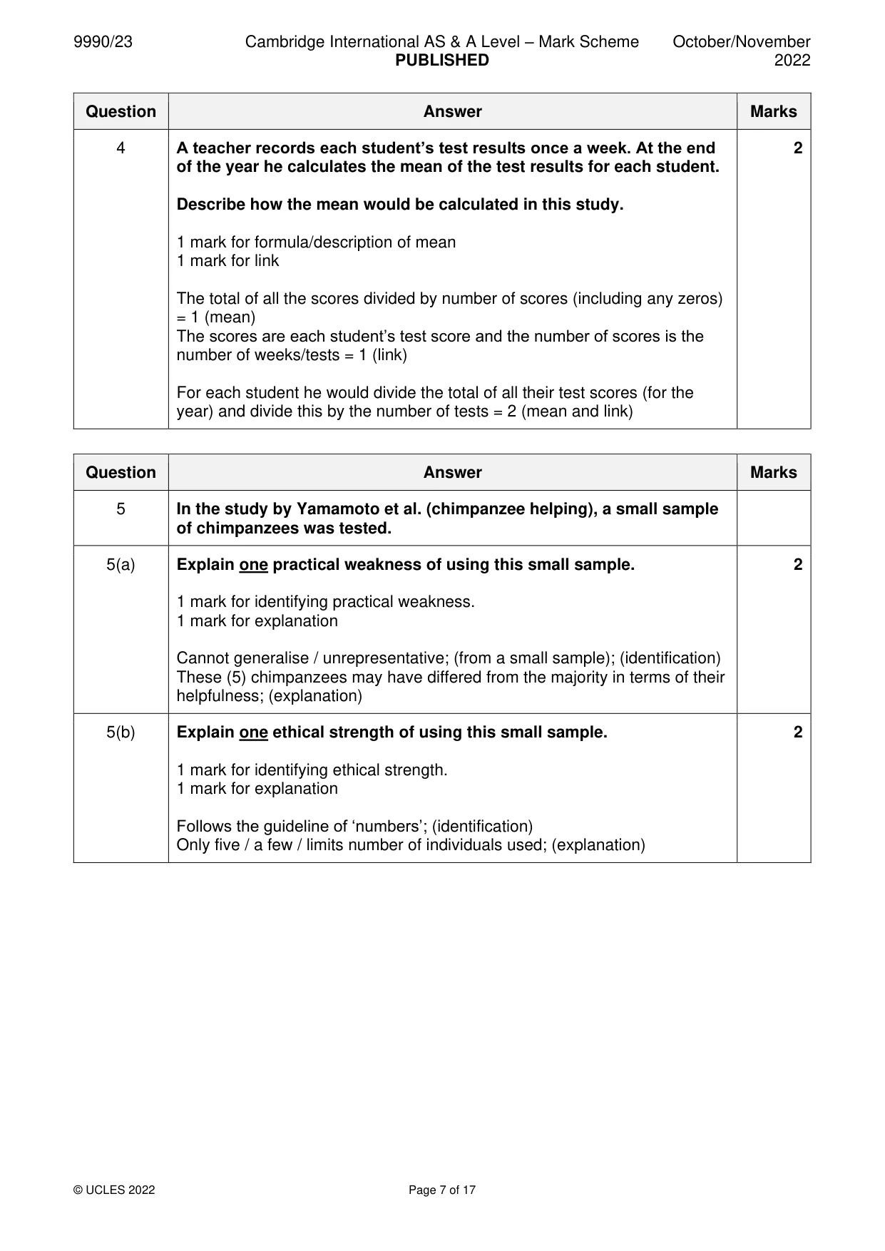 Mark scheme, page 7 of 17