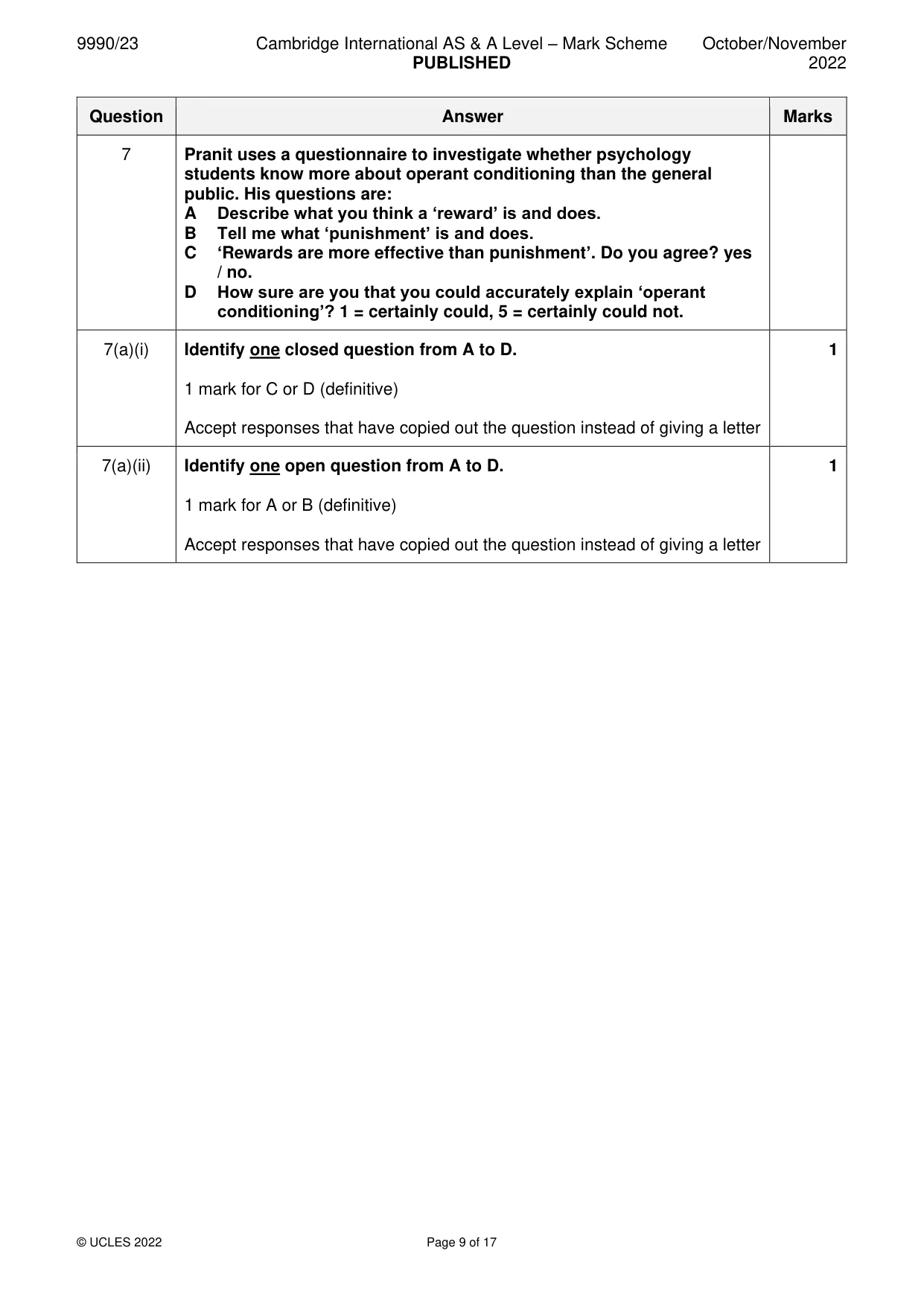 Mark scheme, page 9 of 17