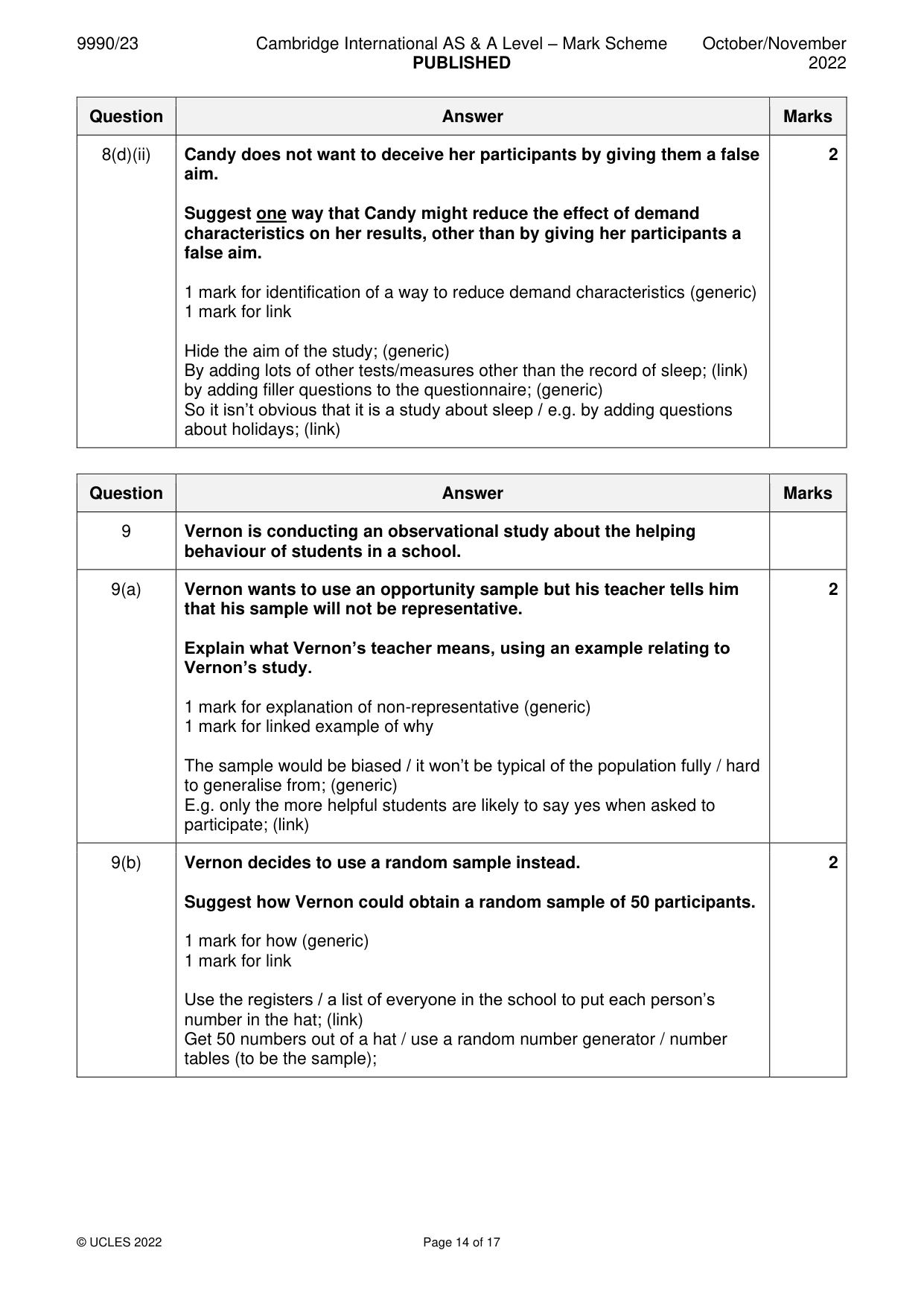 Mark scheme, page 14 of 17
