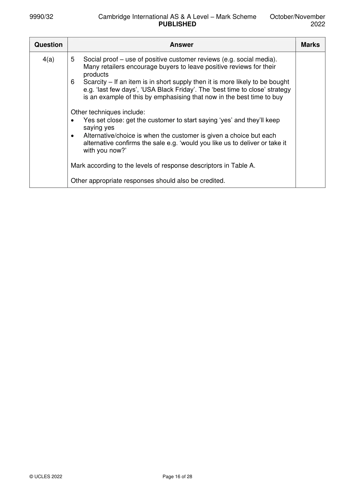 Mark scheme, page 16 of 28