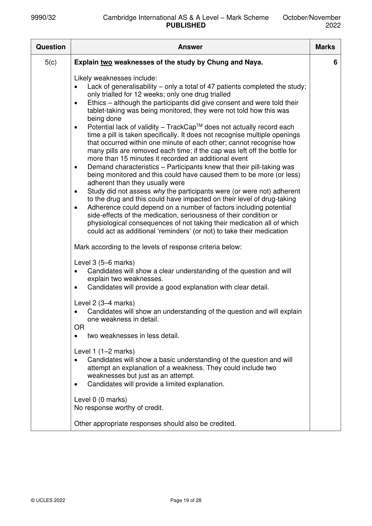 Mark scheme, page 19 of 28
