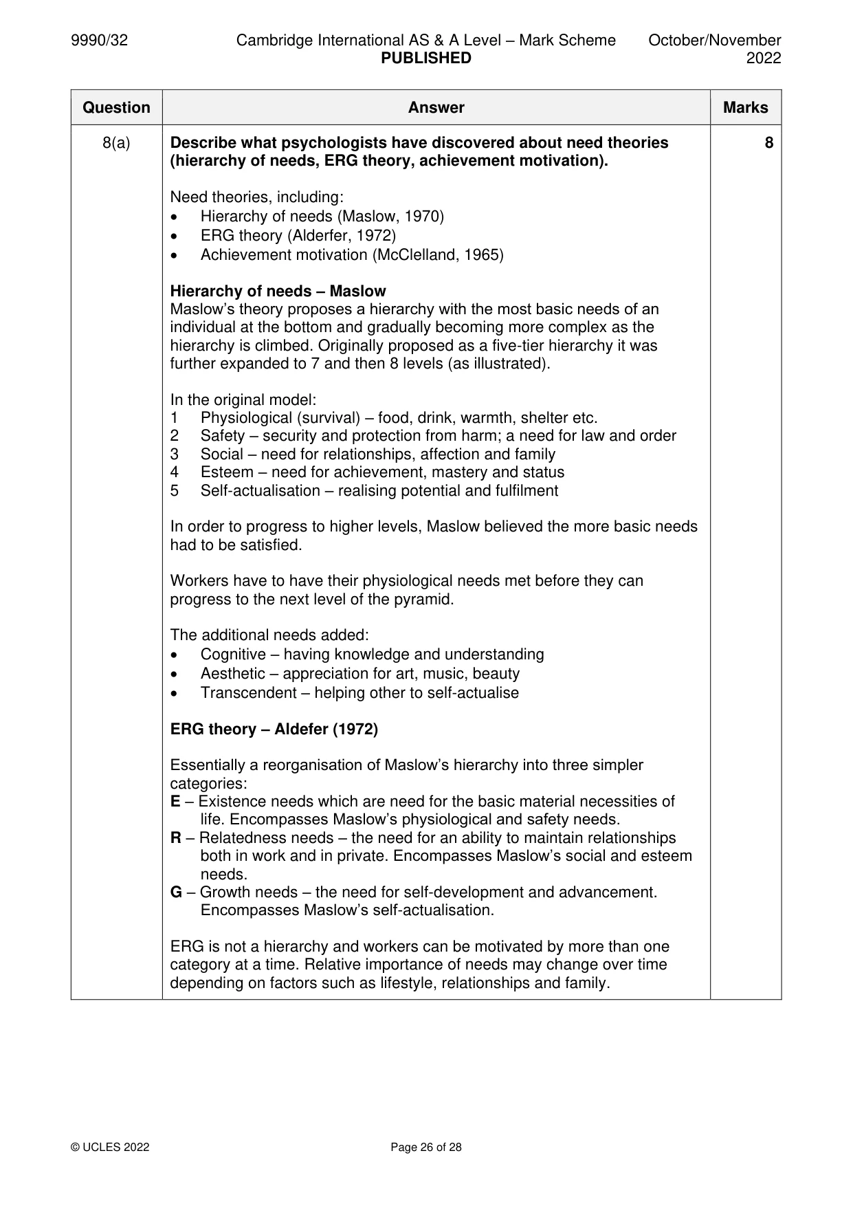 Mark scheme, page 26 of 28