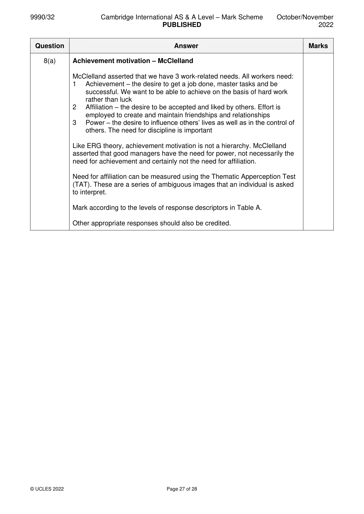 Mark scheme, page 27 of 28