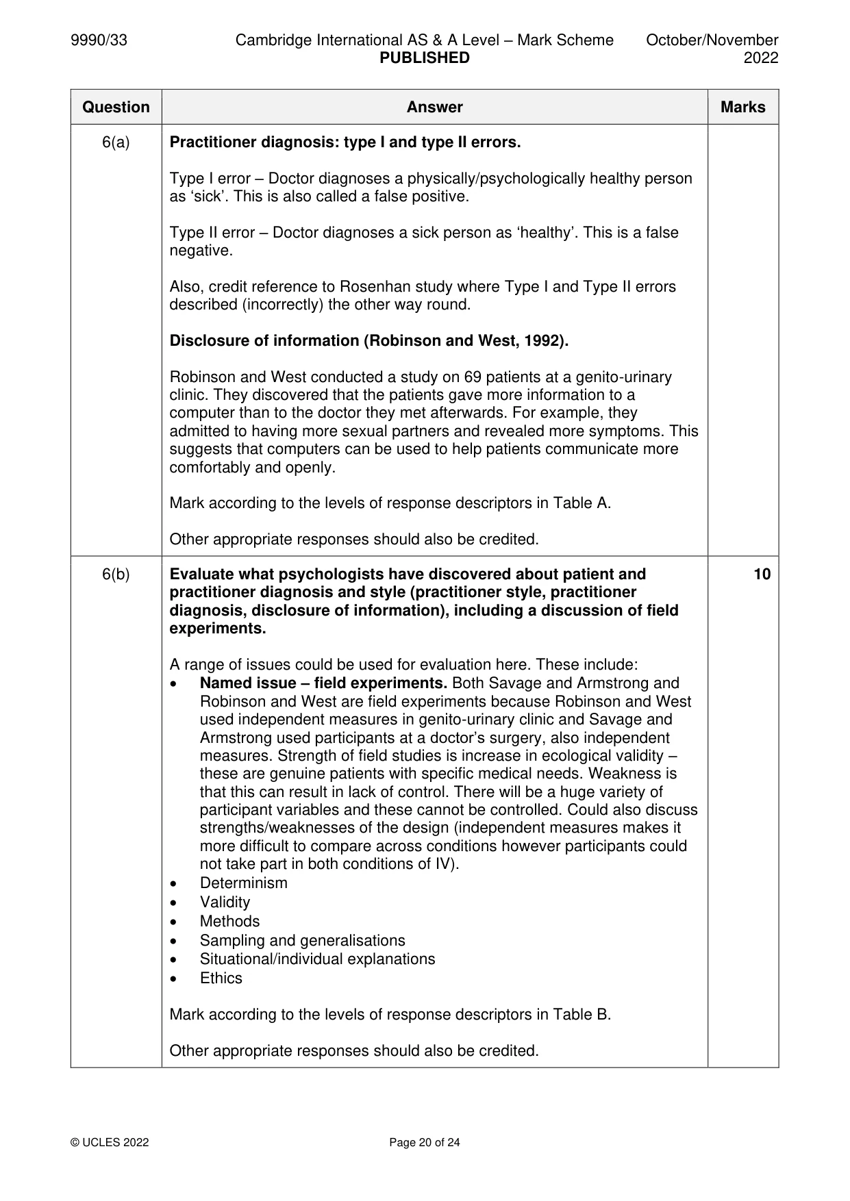 Mark scheme, page 20 of 24
