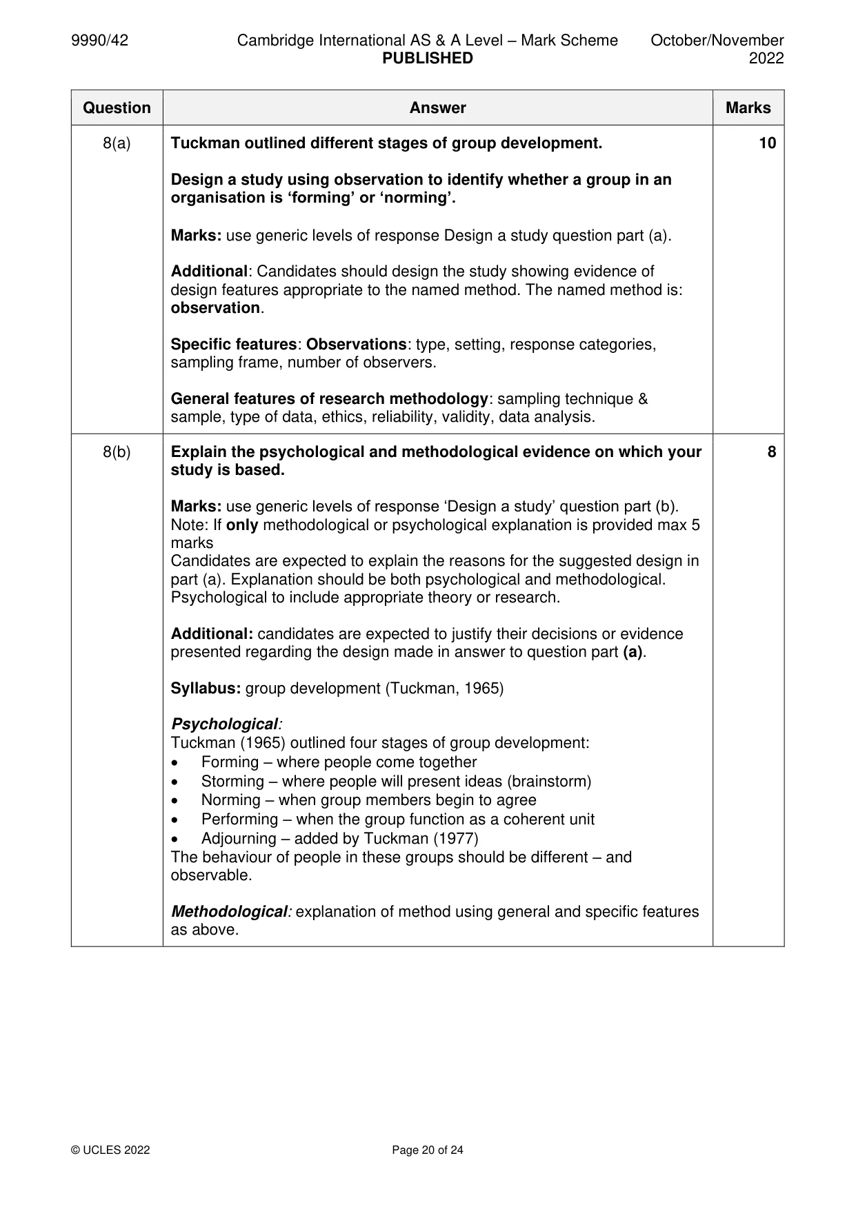 Mark scheme, page 20 of 24