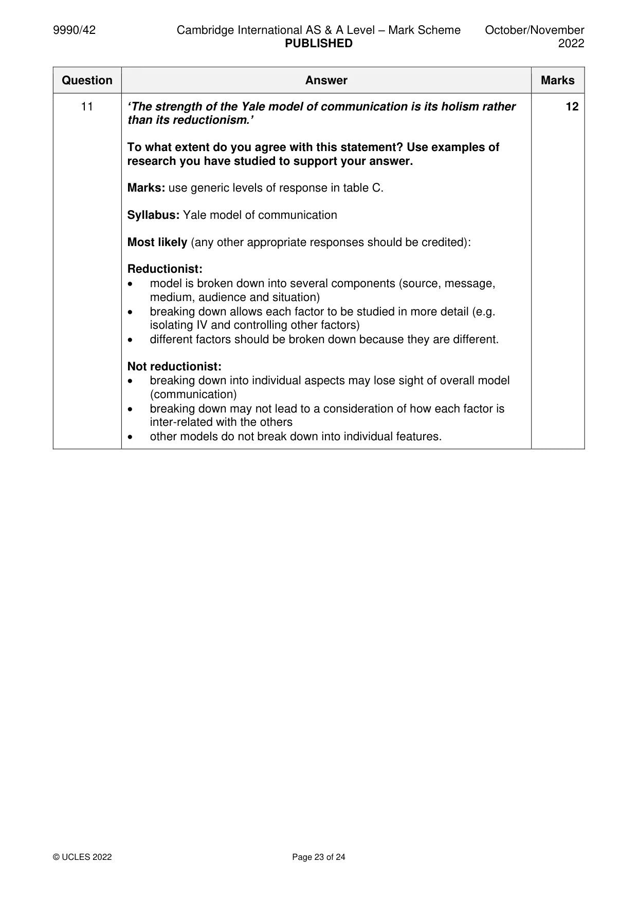 Mark scheme, page 23 of 24