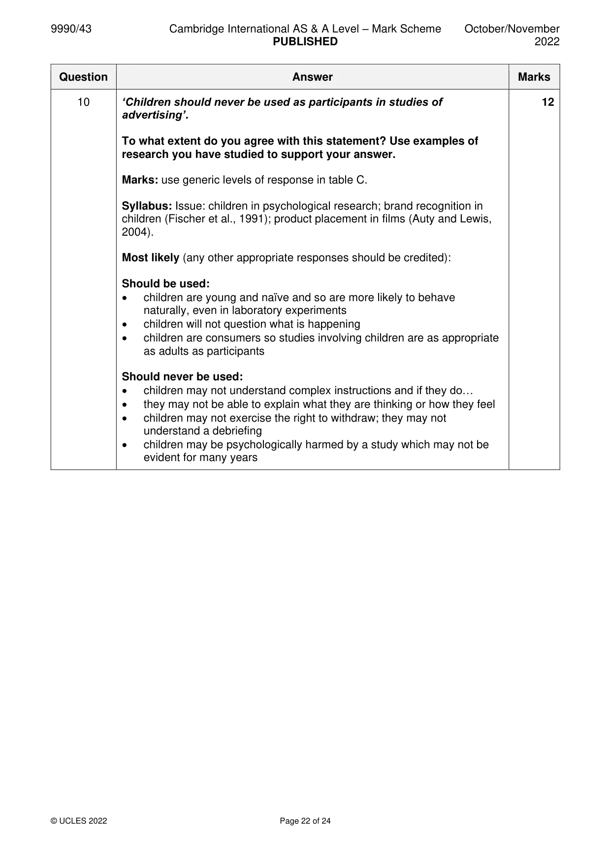 Mark scheme, page 22 of 24