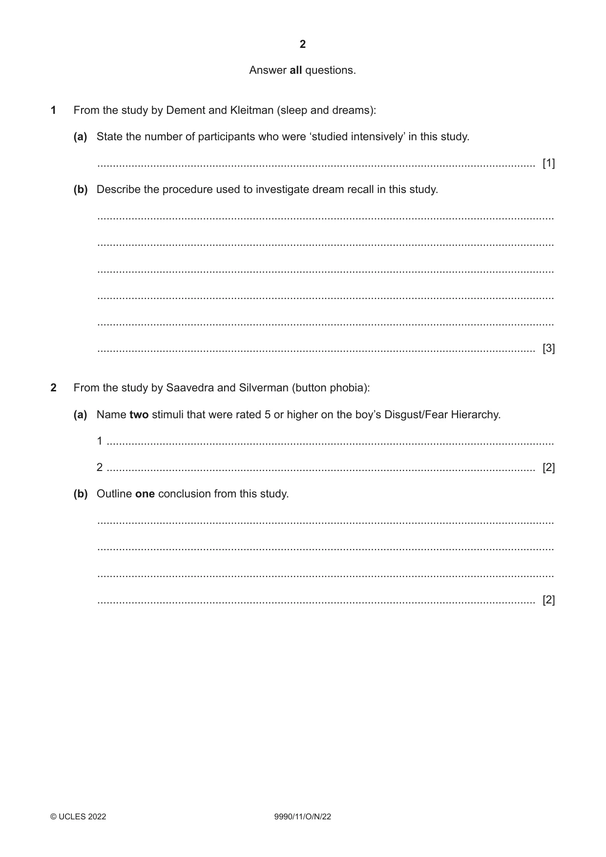 Cambridge A Level Psychology (from 2018) 9990 2022 Oct/Nov Paper 1 · Variant 1 question paper, page 2 of 12