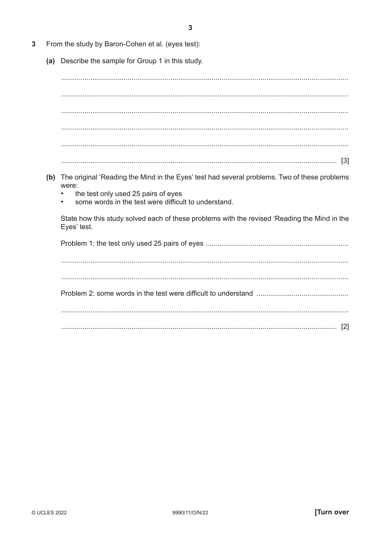Cambridge A Level Psychology (from 2018) 9990 2022 Oct/Nov Paper 1 · Variant 1 question paper, page 3 of 12