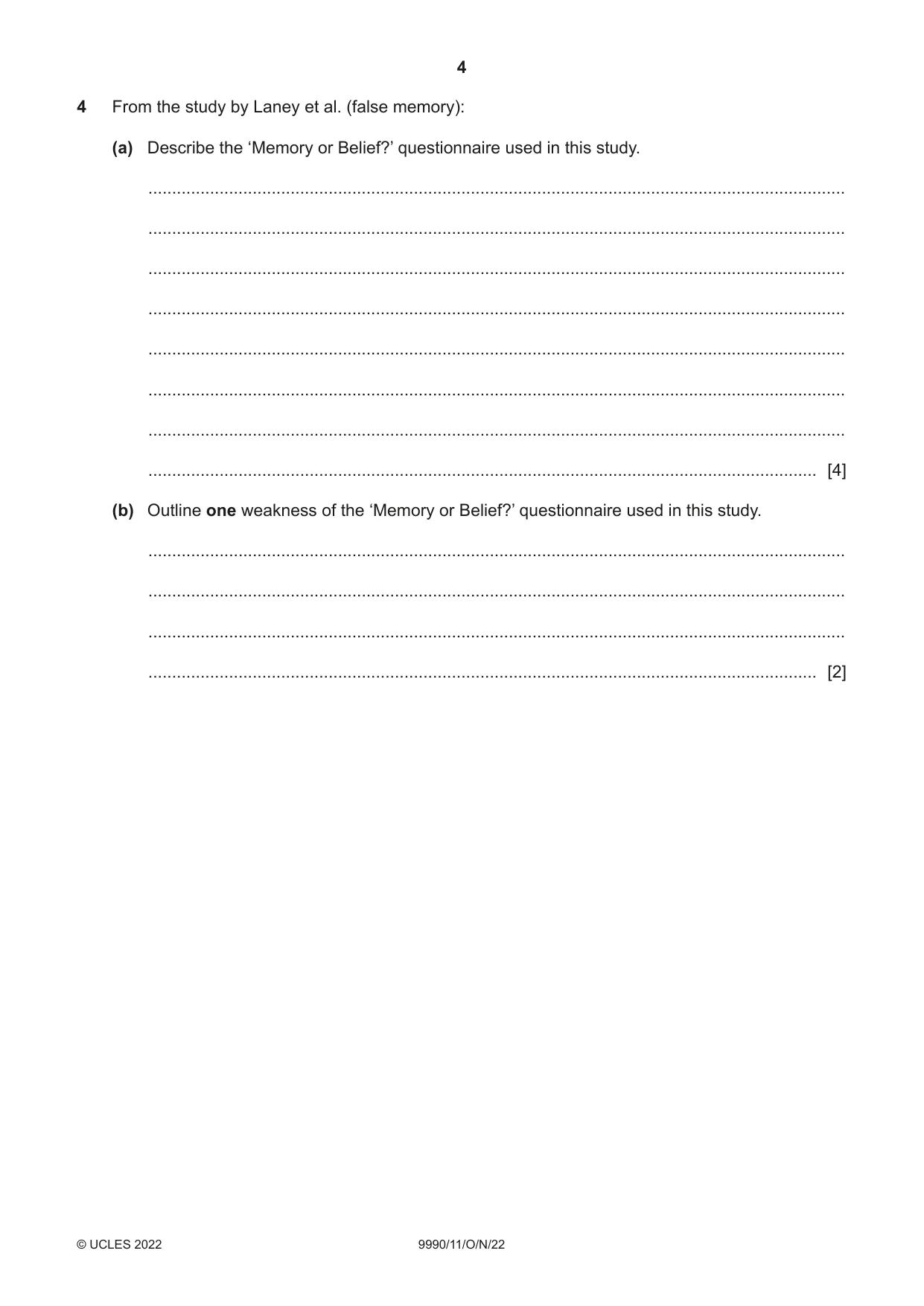 Cambridge A Level Psychology (from 2018) 9990 2022 Oct/Nov Paper 1 · Variant 1 question paper, page 4 of 12