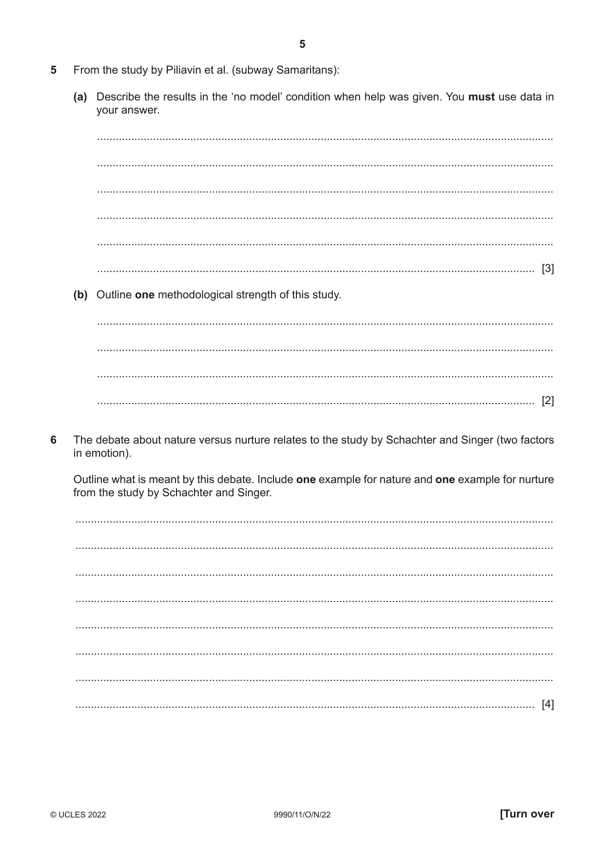 Cambridge A Level Psychology (from 2018) 9990 2022 Oct/Nov Paper 1 · Variant 1 question paper, page 5 of 12