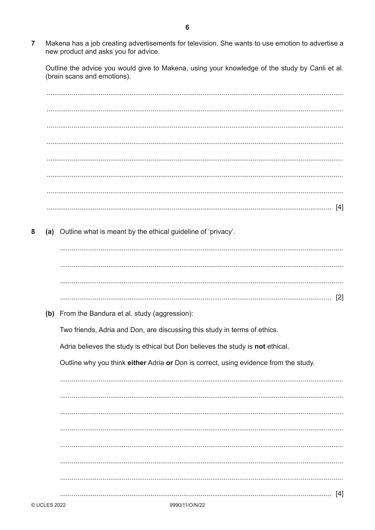 Cambridge A Level Psychology (from 2018) 9990 2022 Oct/Nov Paper 1 · Variant 1 question paper, page 6 of 12
