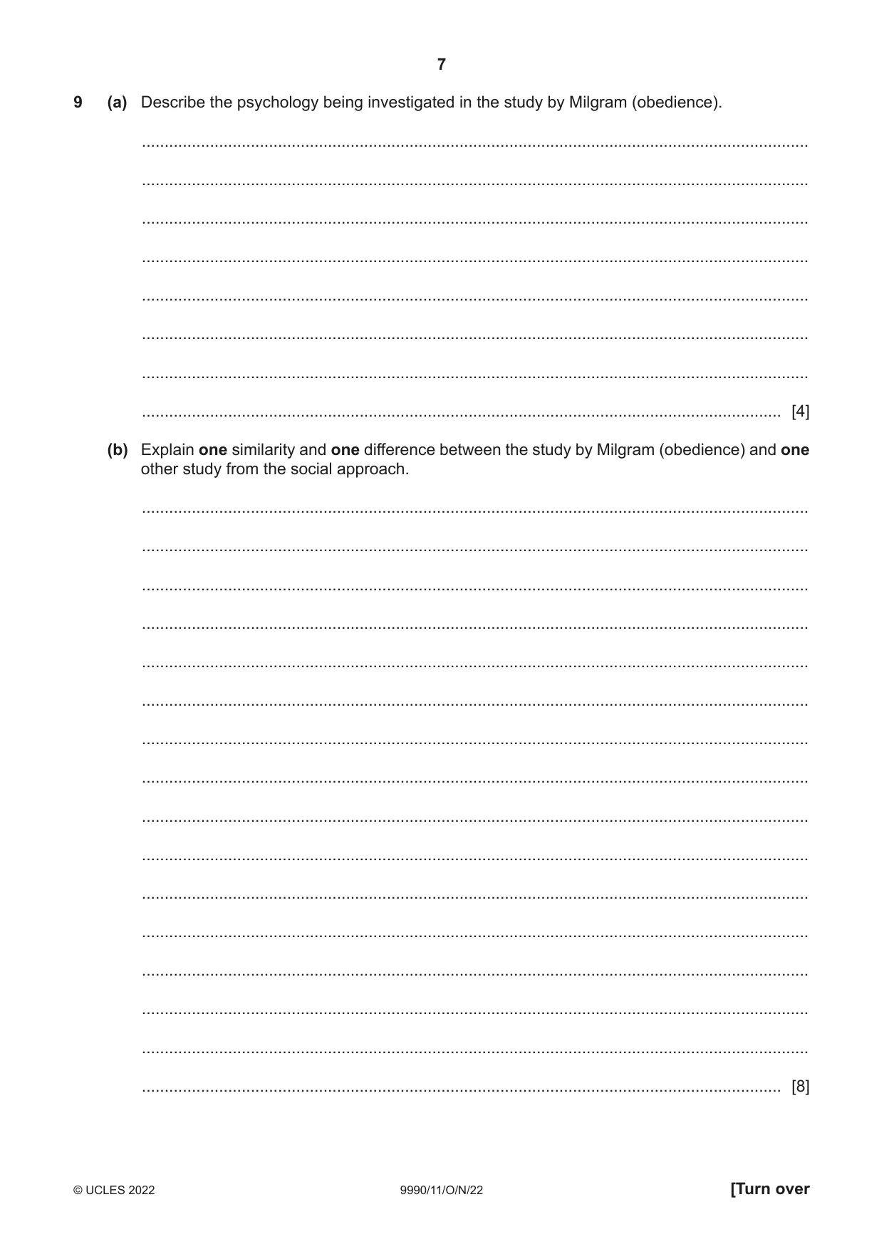 Cambridge A Level Psychology (from 2018) 9990 2022 Oct/Nov Paper 1 · Variant 1 question paper, page 7 of 12