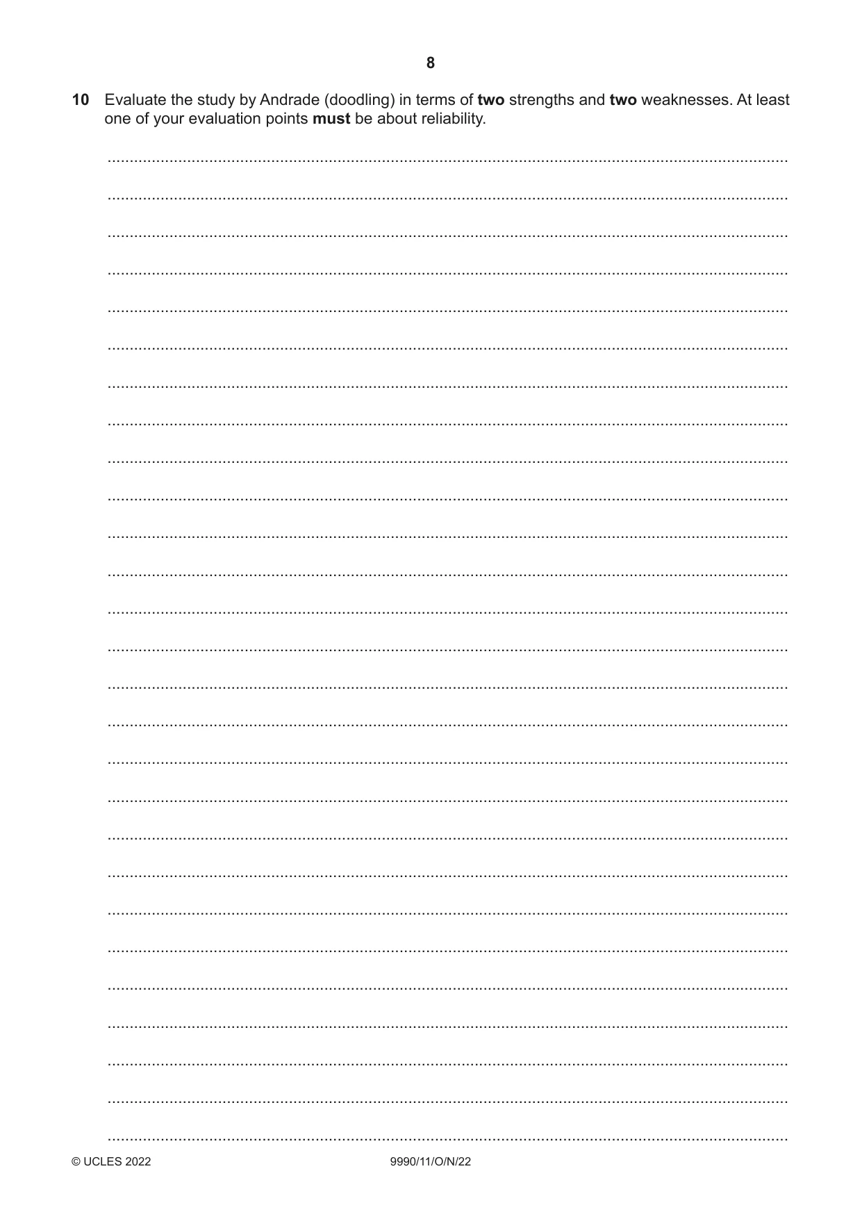 Cambridge A Level Psychology (from 2018) 9990 2022 Oct/Nov Paper 1 · Variant 1 question paper, page 8 of 12