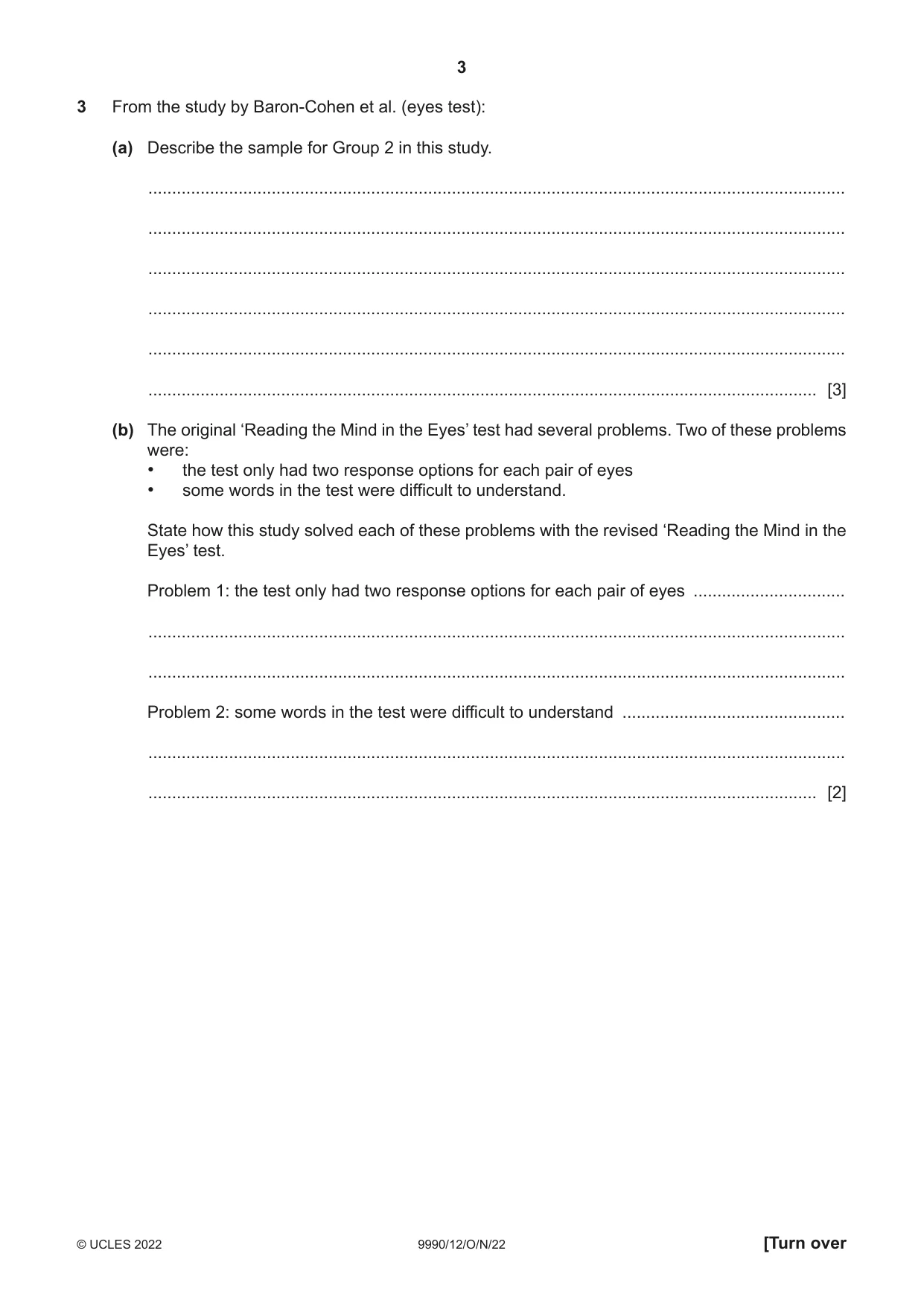Cambridge A Level Psychology (from 2018) 9990 2022 Oct/Nov Paper 1 · Variant 2 question paper, page 3 of 12