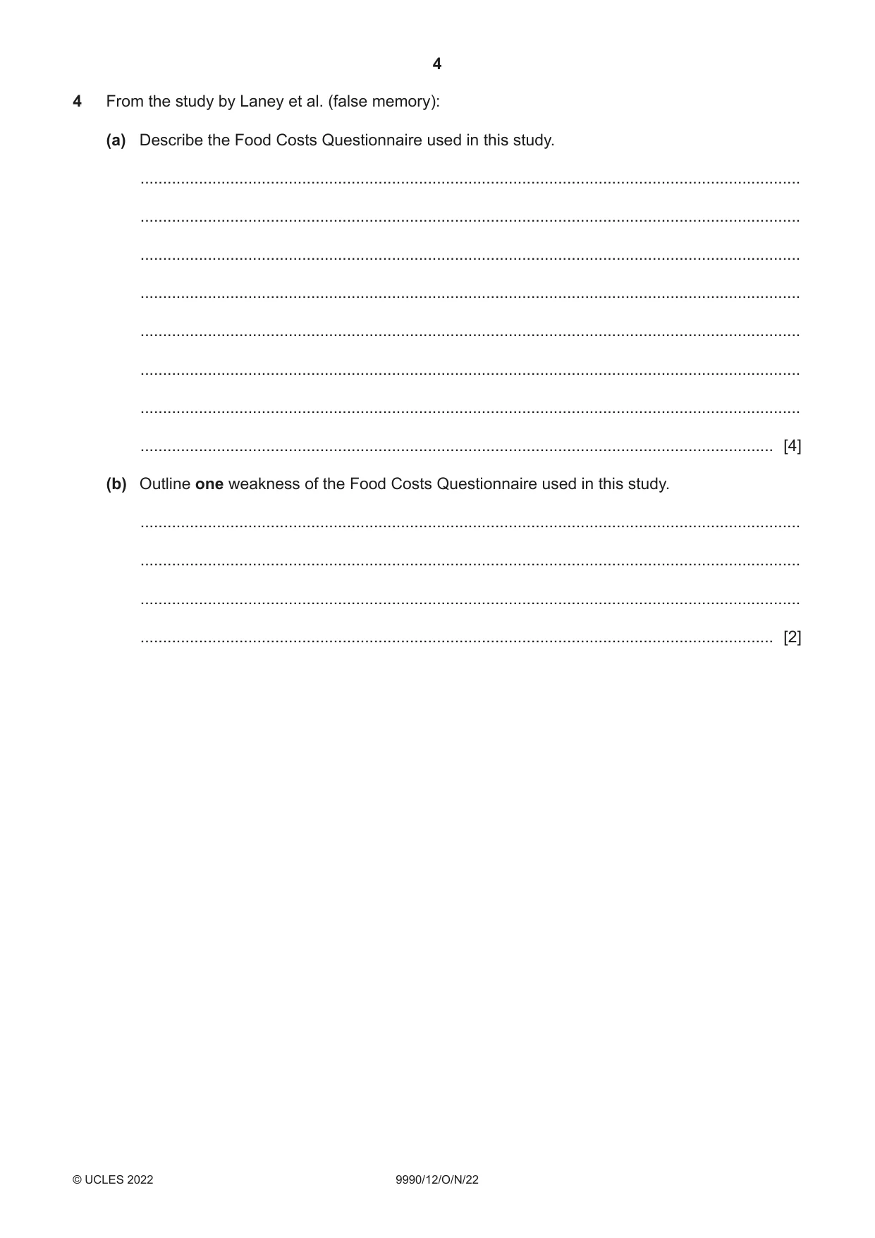 Cambridge A Level Psychology (from 2018) 9990 2022 Oct/Nov Paper 1 · Variant 2 question paper, page 4 of 12